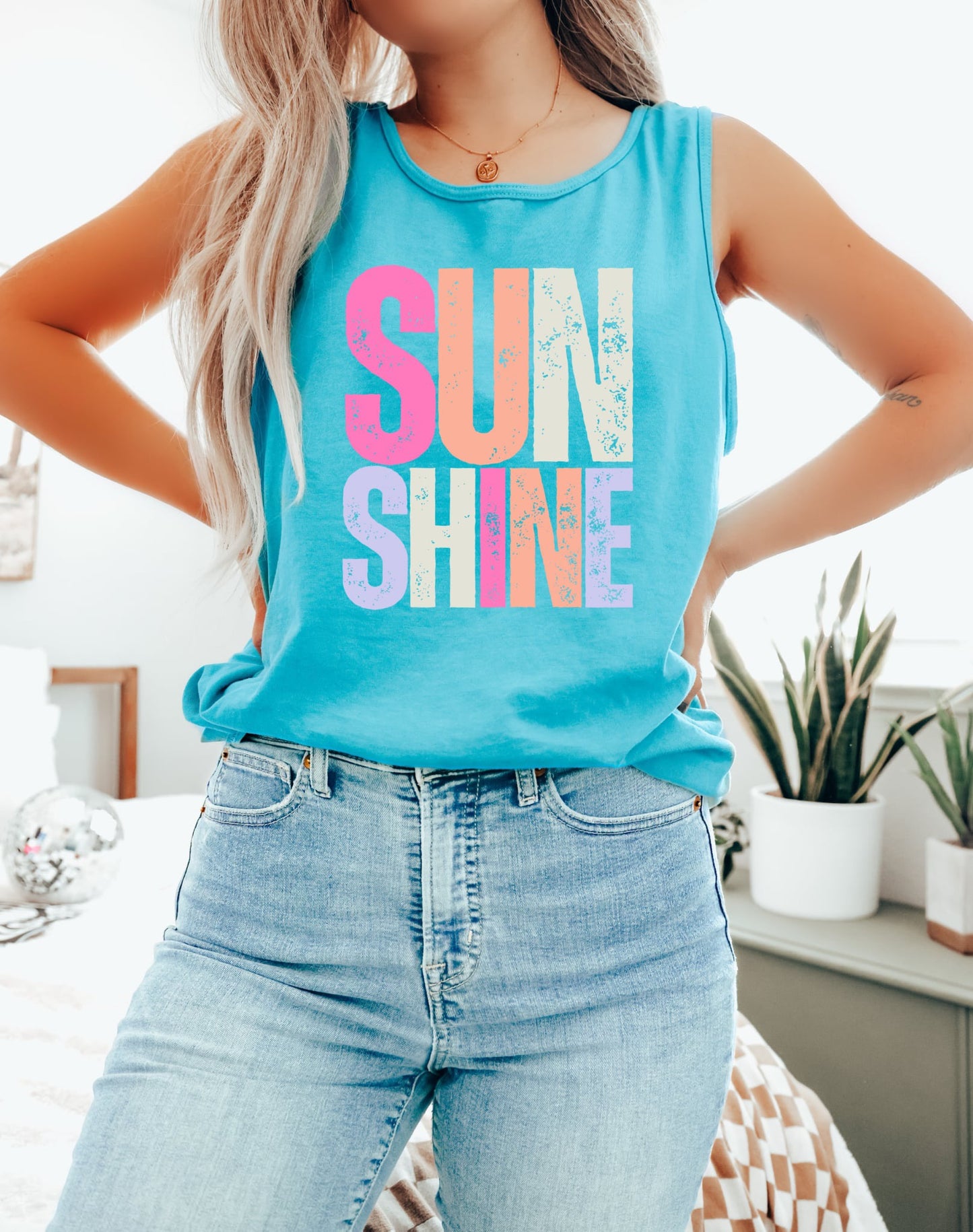 Colorful Sunshine Chalky Lagoon Tank Top