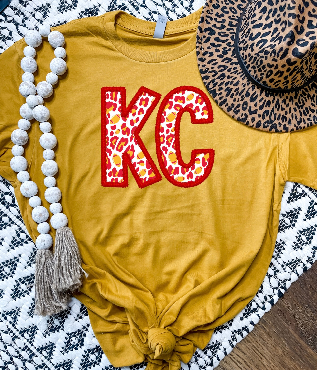 **HALFTIME DEAL** Red & Gold Leopard KC Heather Mustard Tee
