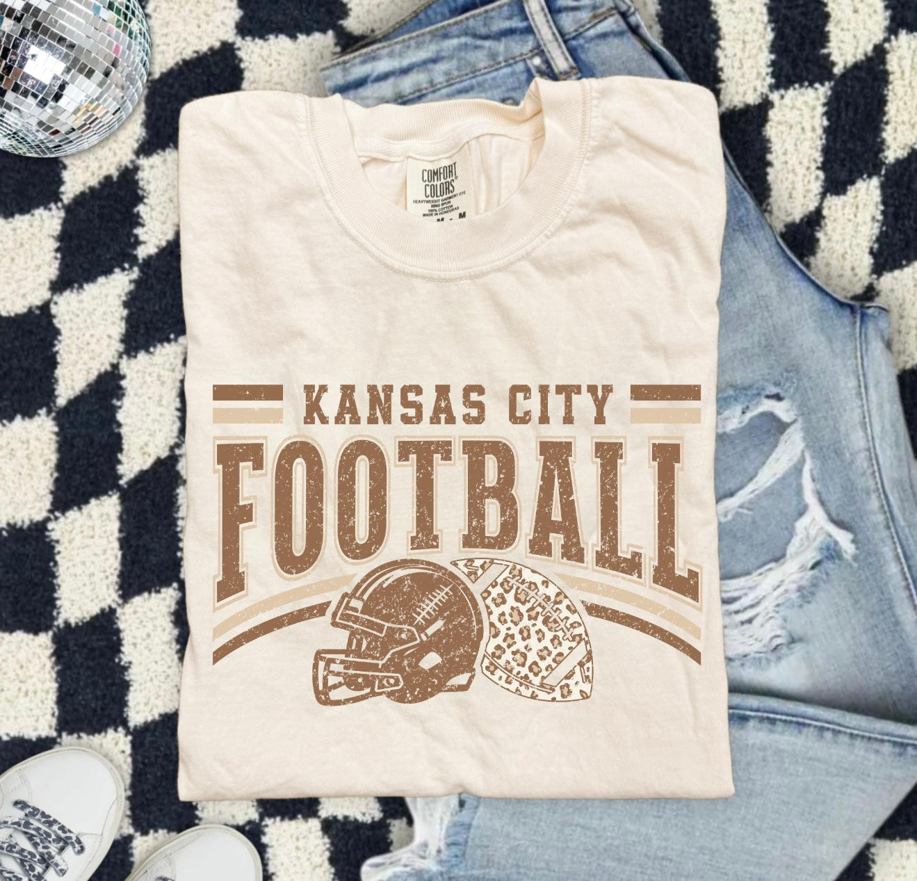 **HALFTIME DEAL** Neutral Kansas City Football Leopard Football Helmet Ivory Tee