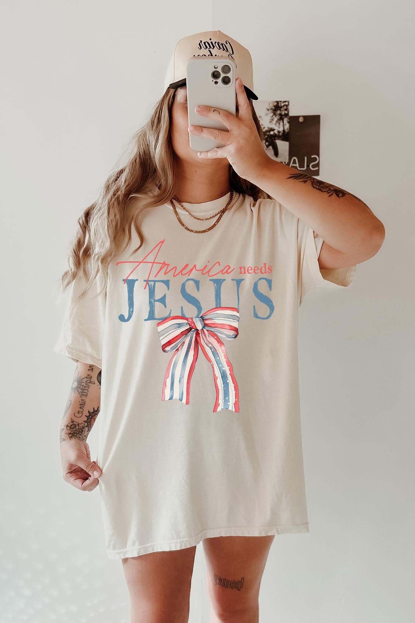 America Needs Jesus Natural Tee