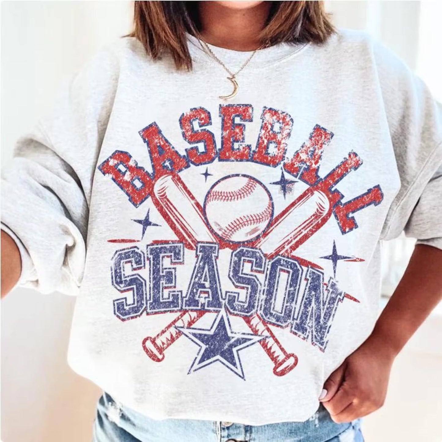 Baseball Season Crossed Bats Ash Sweatshirt