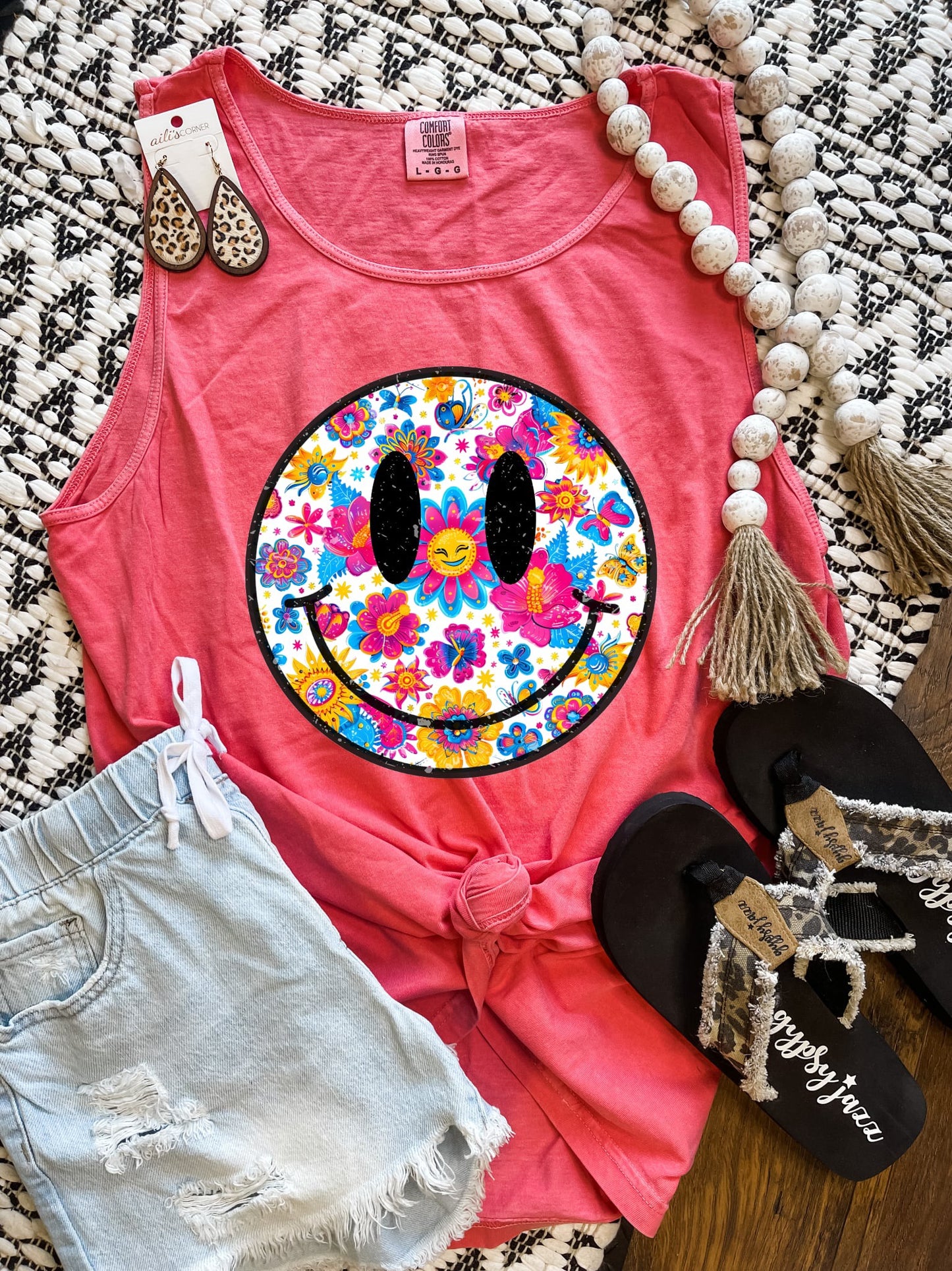 Floral Smiley Watermelon Tank Top