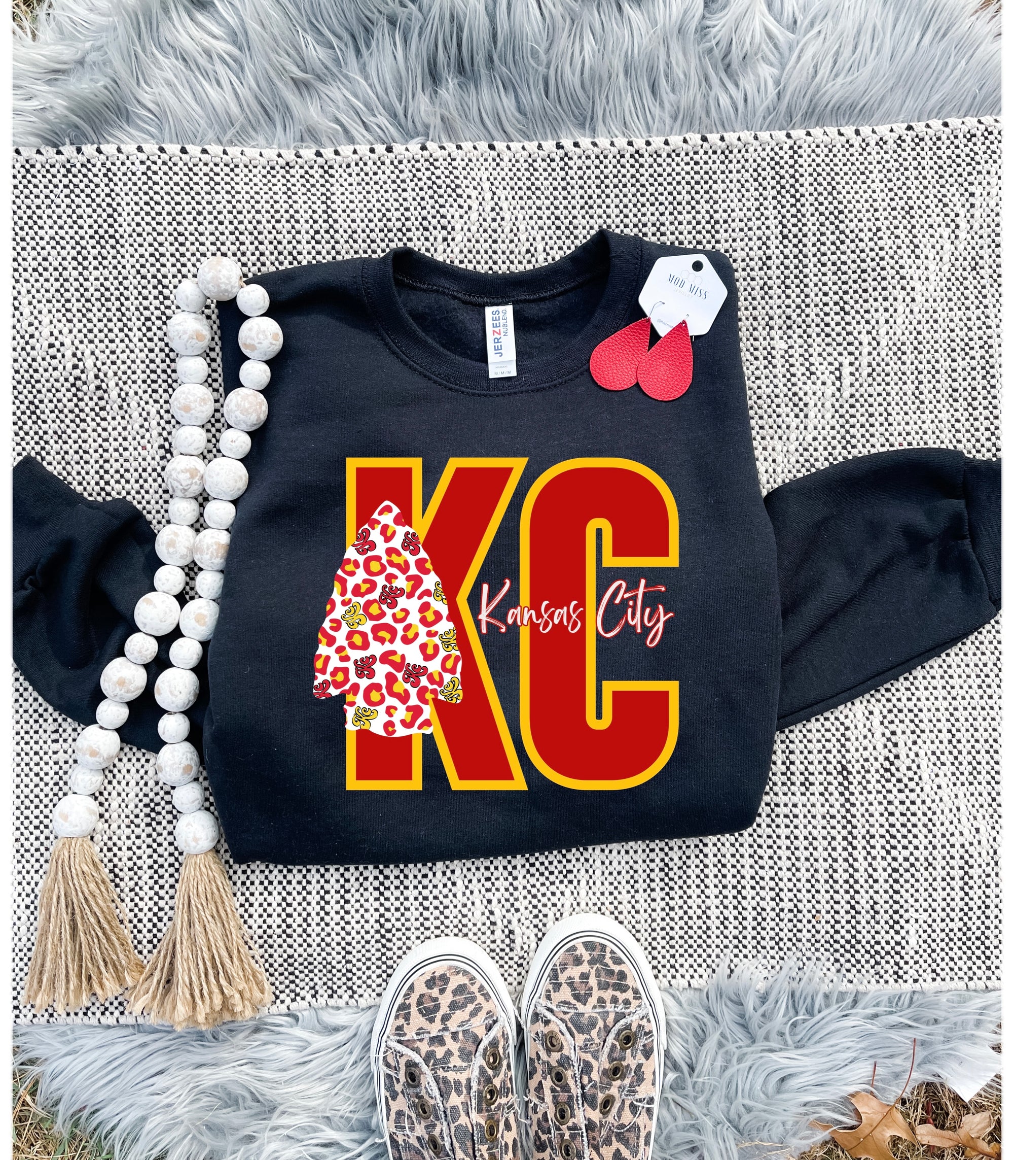 KC Red Leopard Arrowhead Kansas City Black Sweatshirt
