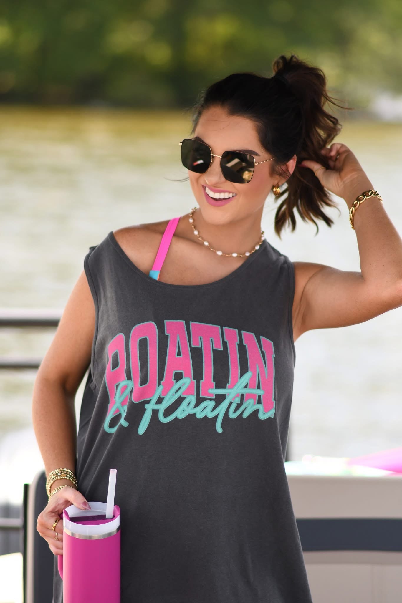 Pink & Green Boatin & Floatin Pepper Tee/Tank