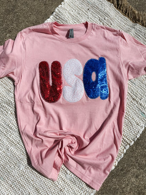 **READY TO SHIP** USA Sequins Pink Tee