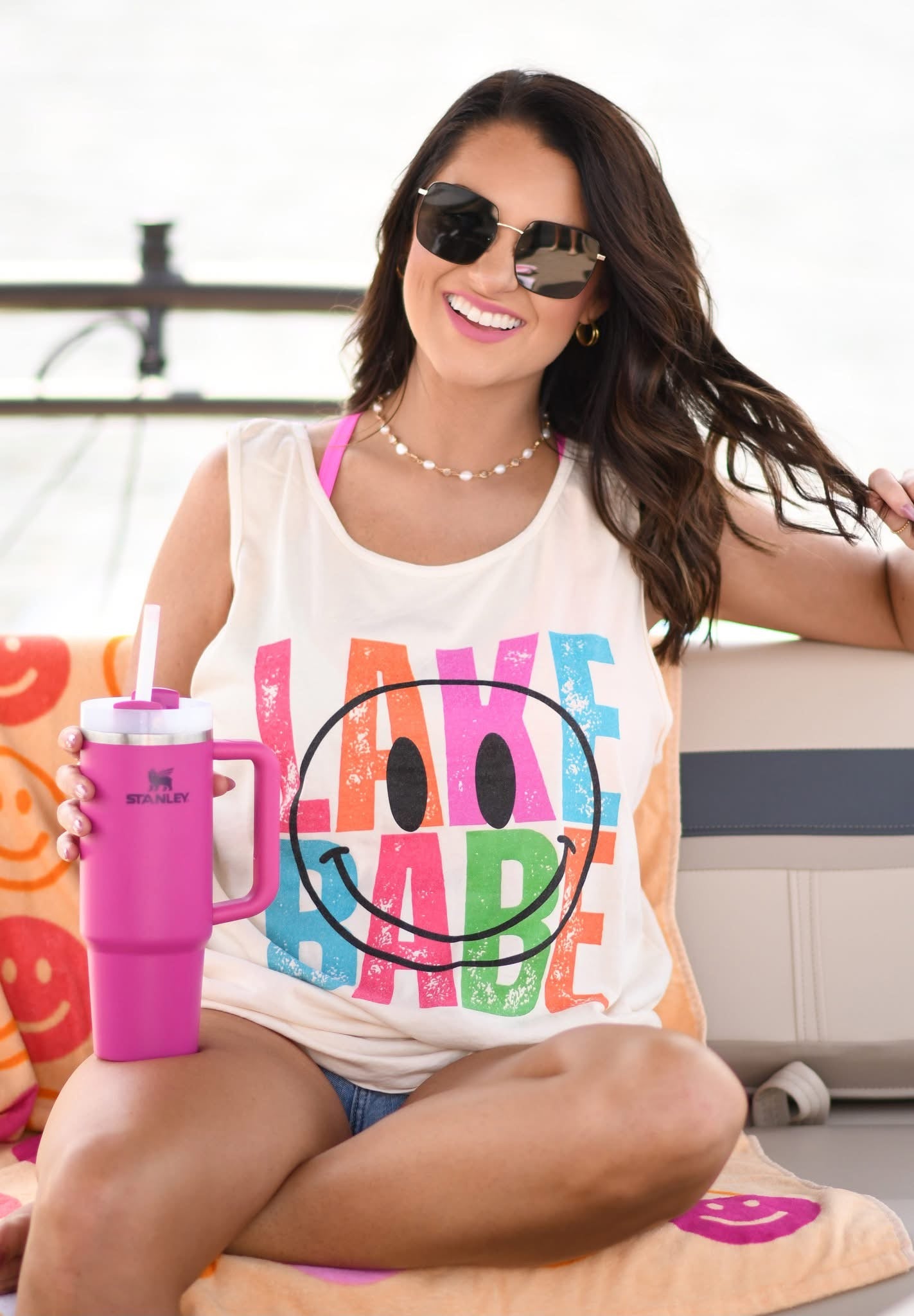 Lake Babe Smiley Ivory Tee/Tank