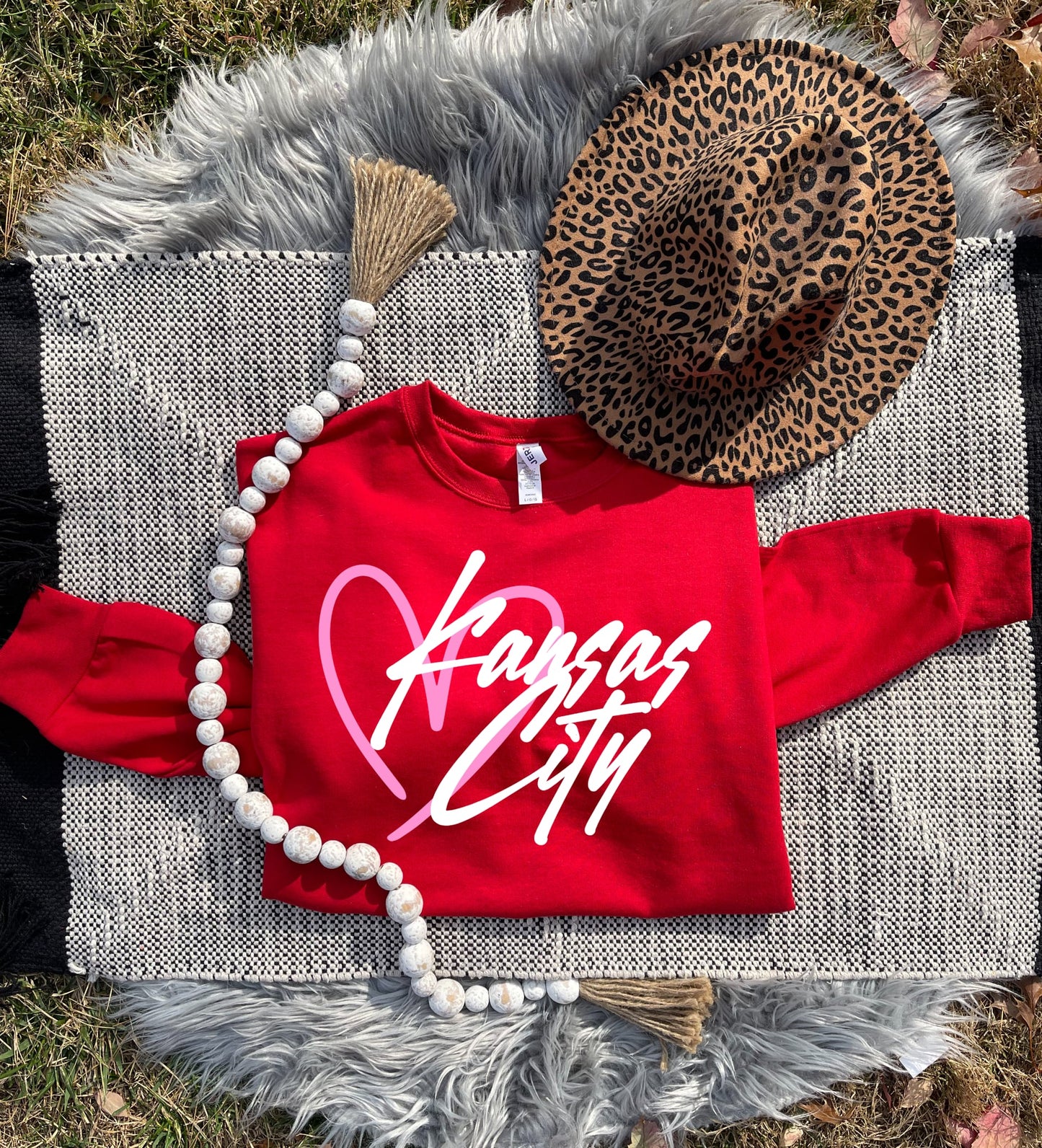 **HALFTIME DEAL** Pink Heart Doodle Kansas City Script Red Sweatshirt
