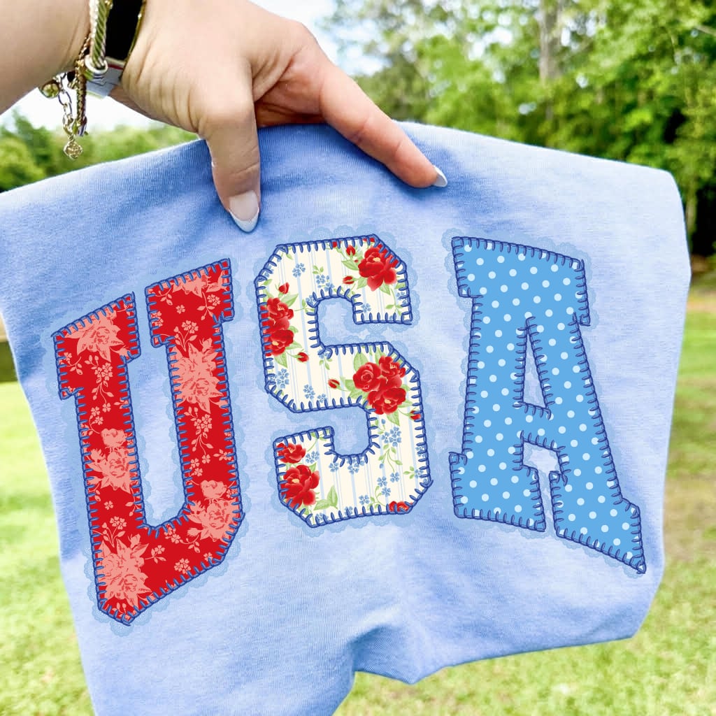 Floral & Dots USA Washed Denim Tee