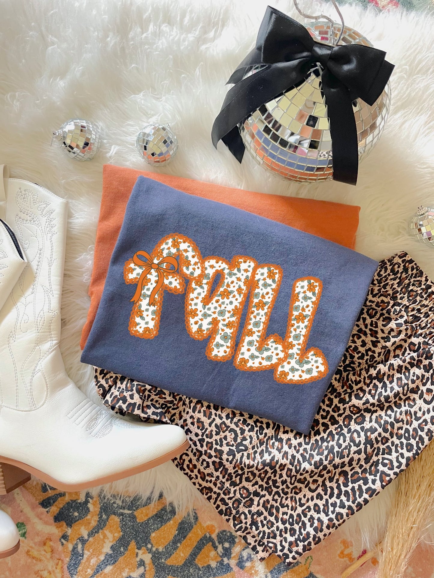 Ditsy Floral Fall With Bow Blue Jean Tee