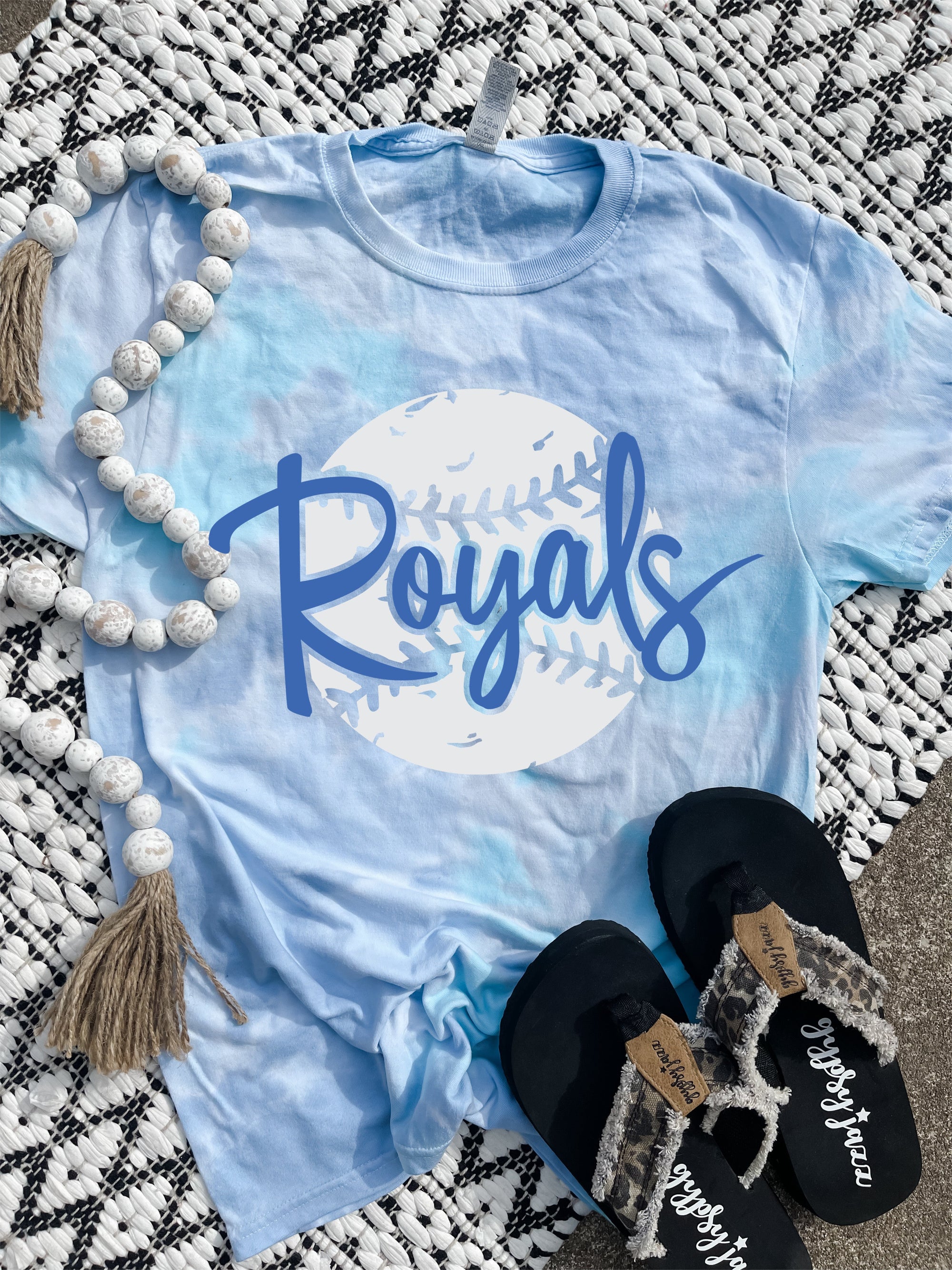 Royals White Baseball Blue Tie Dye Tee
