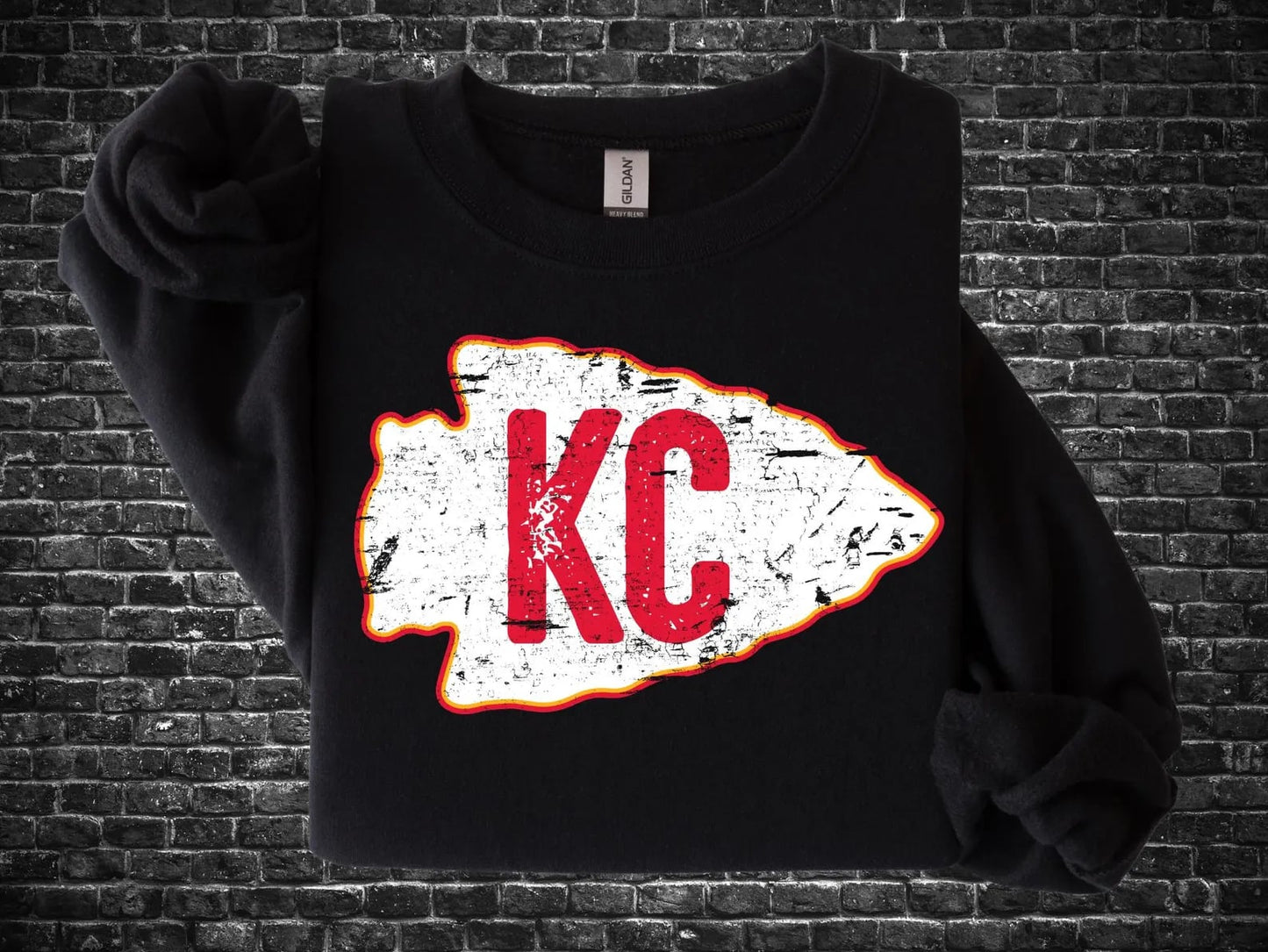 **HALFTIME DEAL** Red & White KC Arrow Grunge Black Sweatshirt