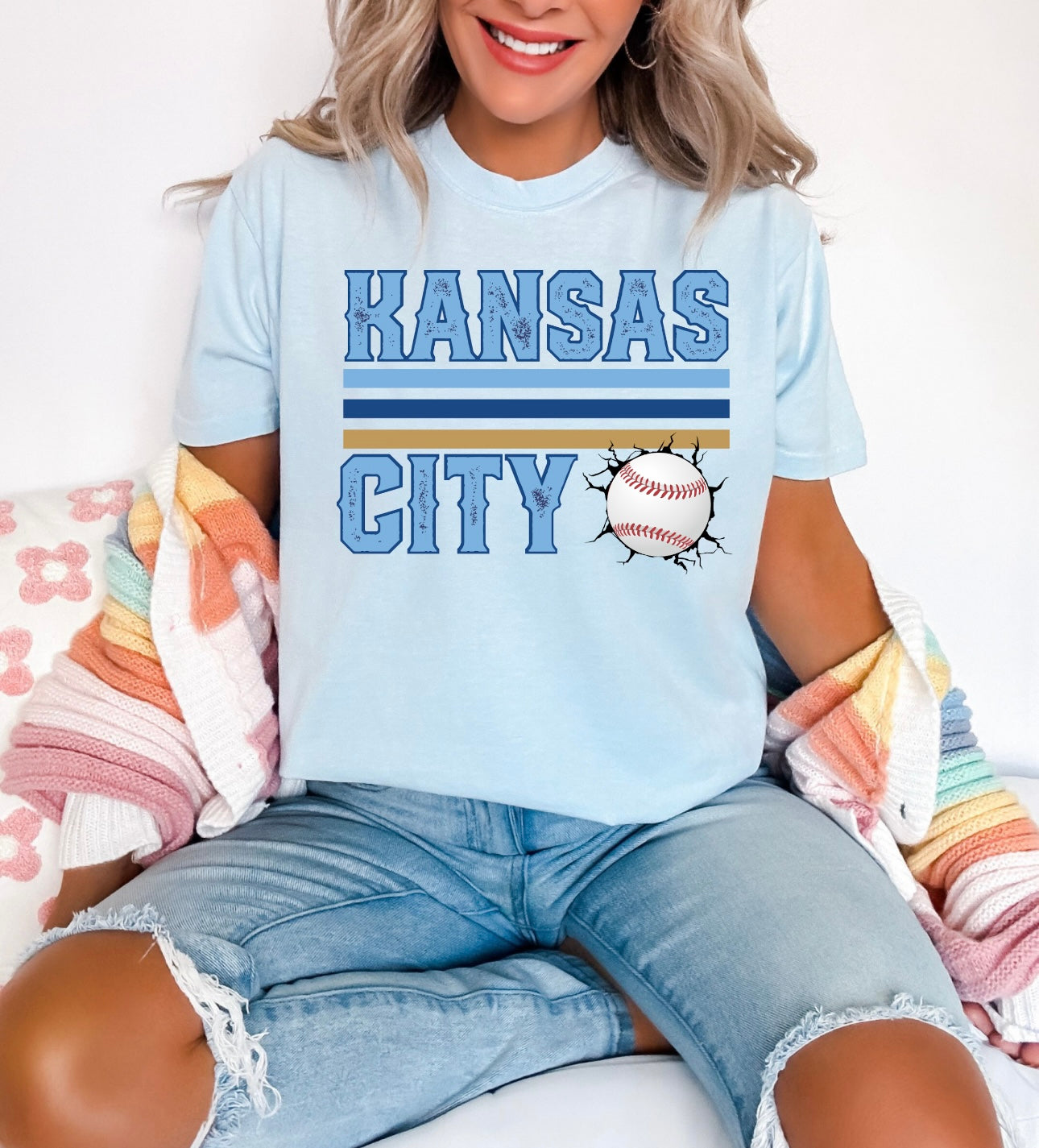 Lined Kansas City Baseball Chambray Tee