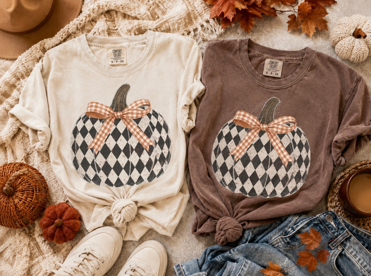 Black Checkered Bow Pumpkin Tee