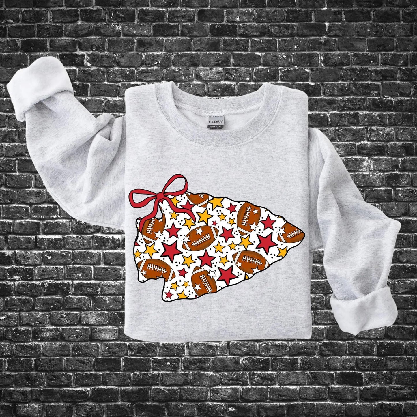 **HALFTIME DEAL** Football & Stars Ribbon Arrowhead Ash Sweatshirt
