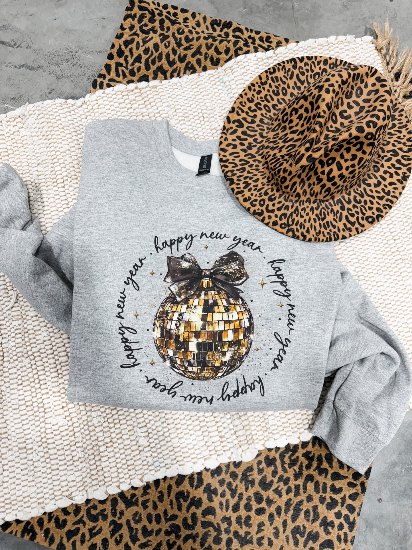 Happy New Year Circle Disco Sports Grey Sweatshirt
