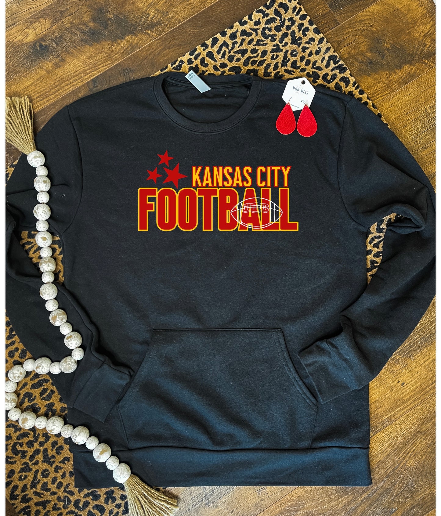 3 Red Star Kansas City Football Black Pocket Sweatshirt