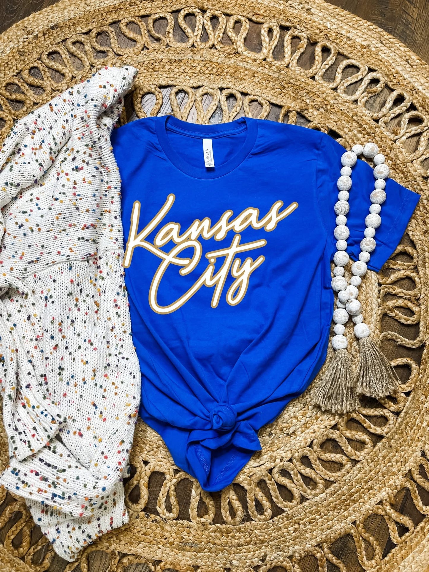 White Kansas City Gold Outline Royal Tee