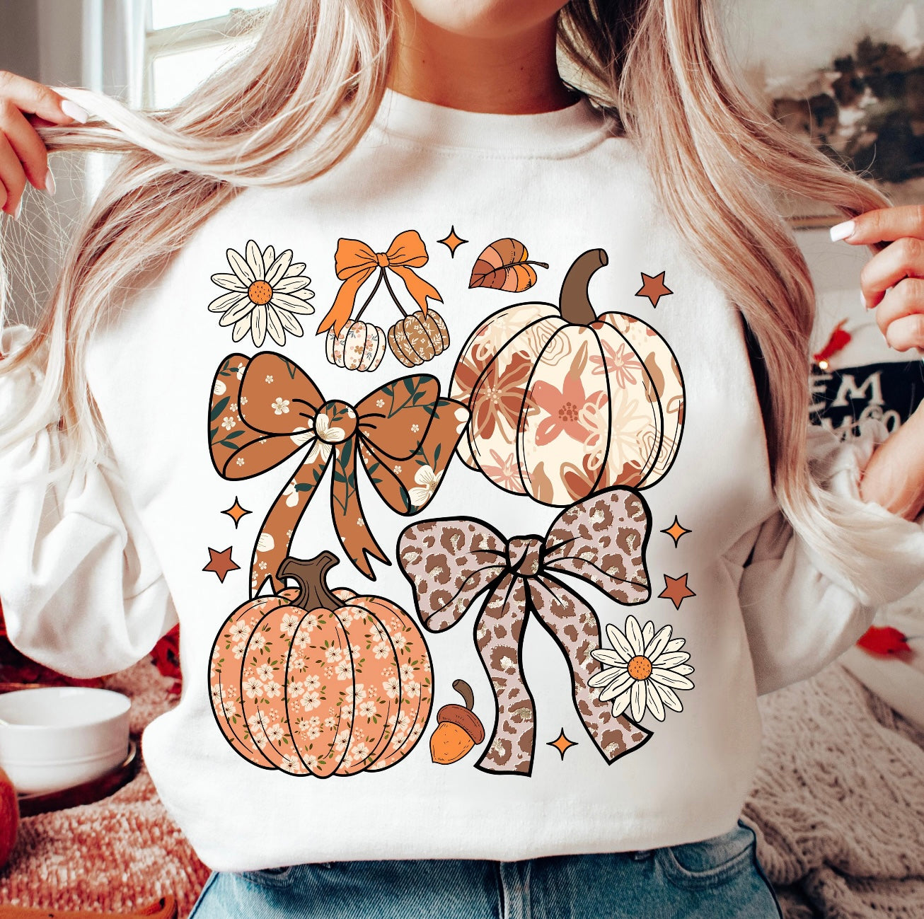 Floral & Leopard Bows & Pumpkins Sand Sweatshirt