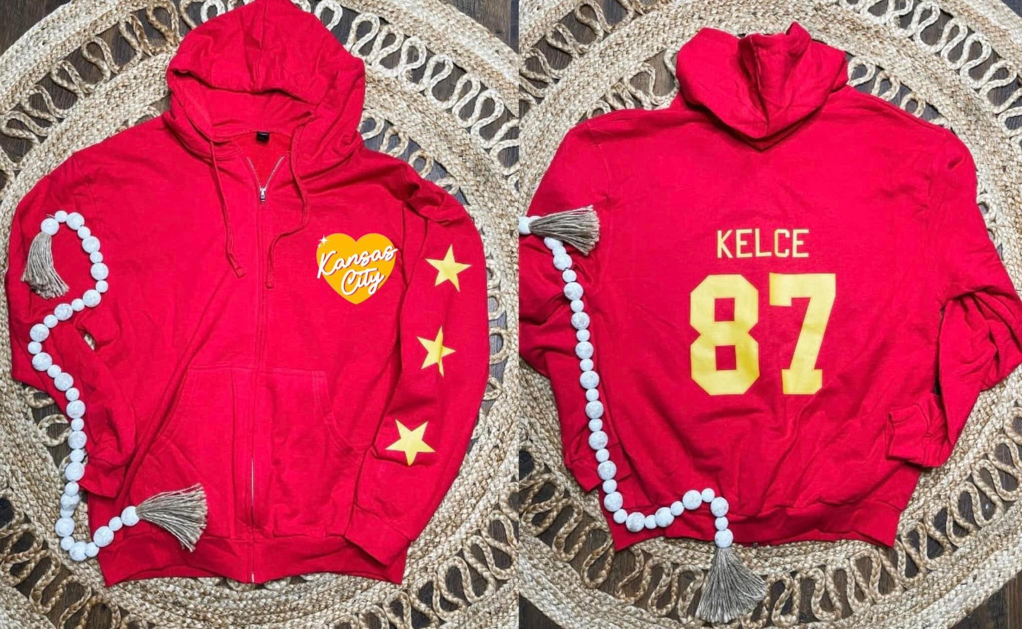 Left Chest KC Heart/Star Sleeve Red Zip Up Jacket