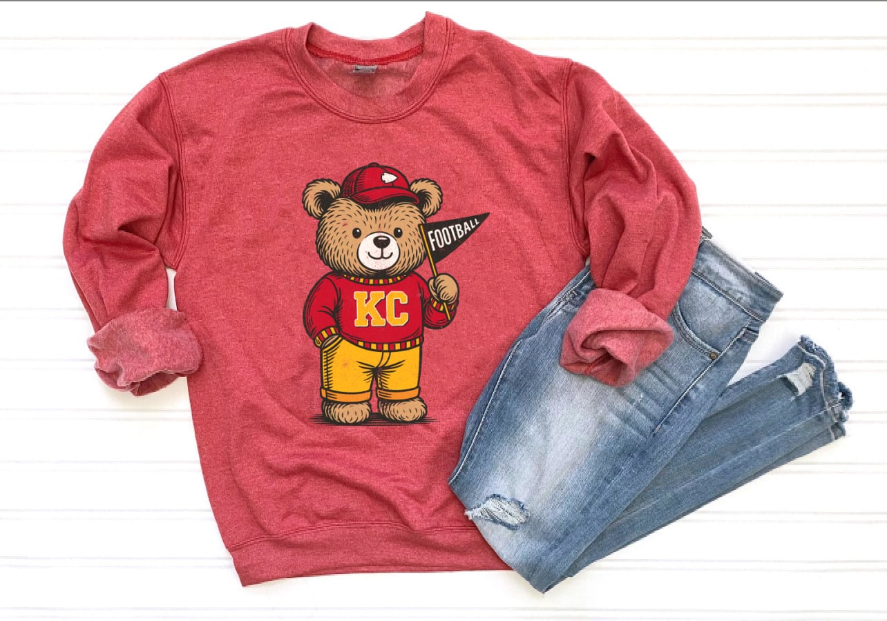 **HALFTIME DEAL** KC Bear Heather Red Sweatshirt