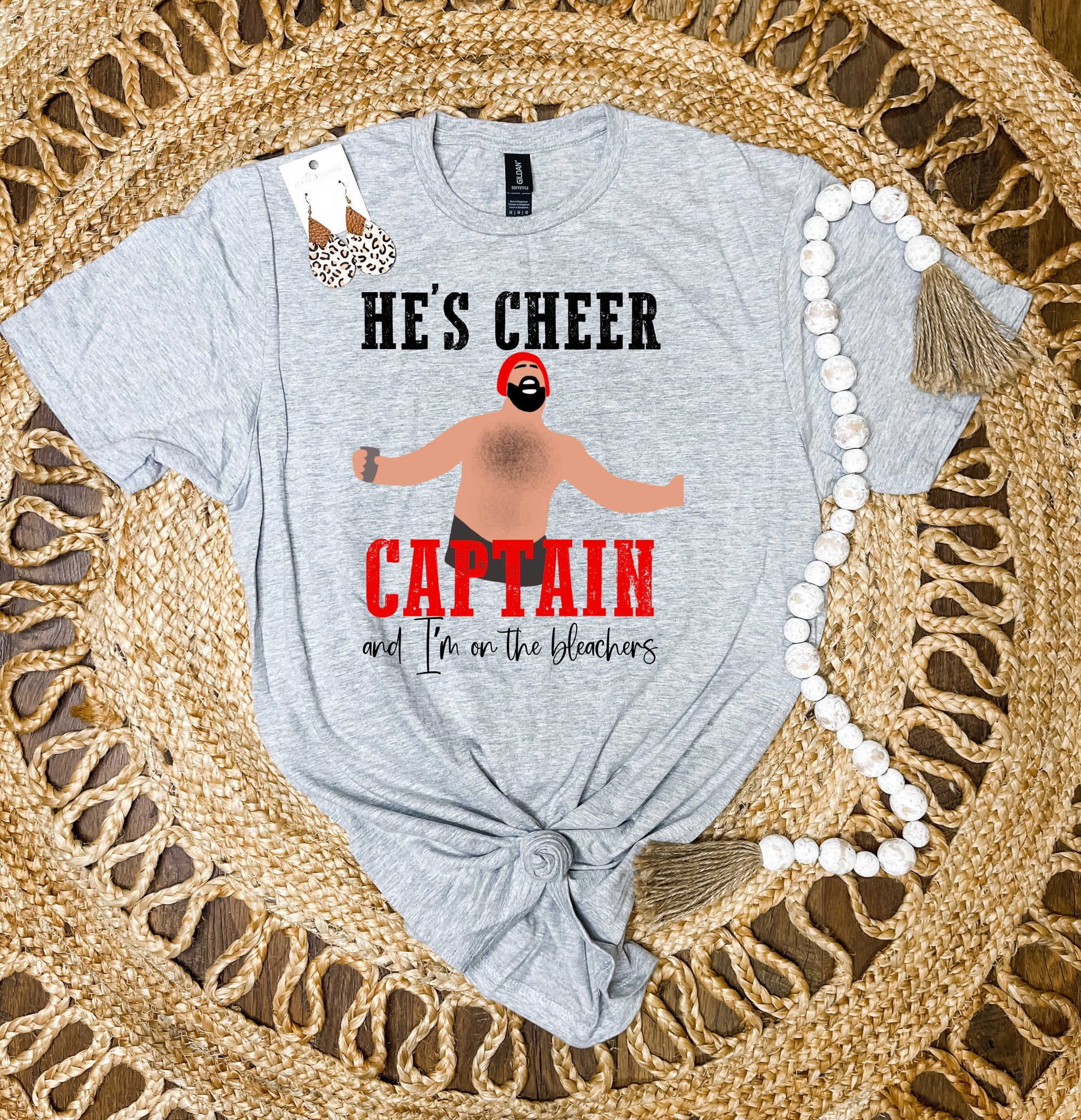 He's Cheer Captain And I'm On The Bleachers Heather Grey Tee