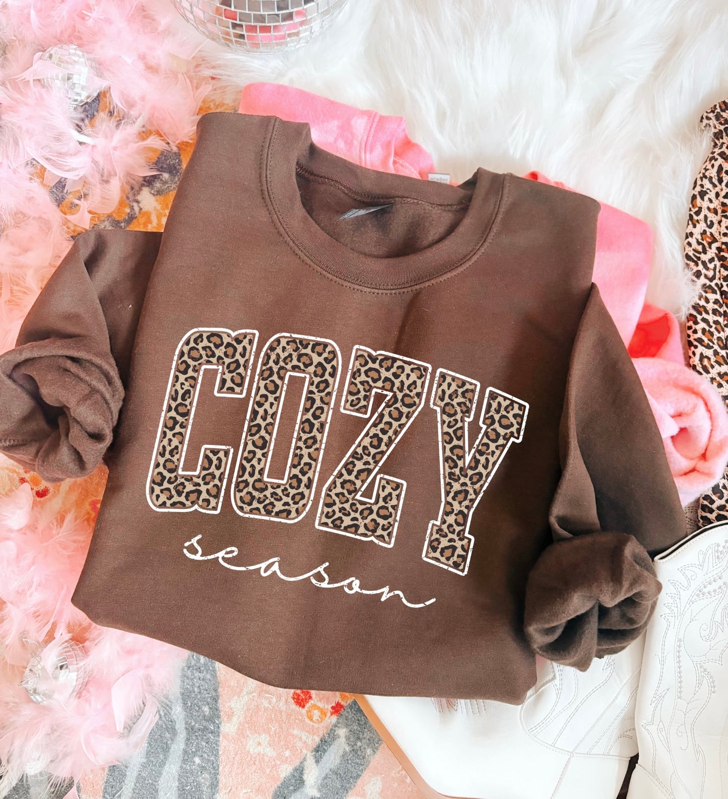 **DEAL OF THE DAY** White Ink Cozy Season Chocolate Sweatshirt