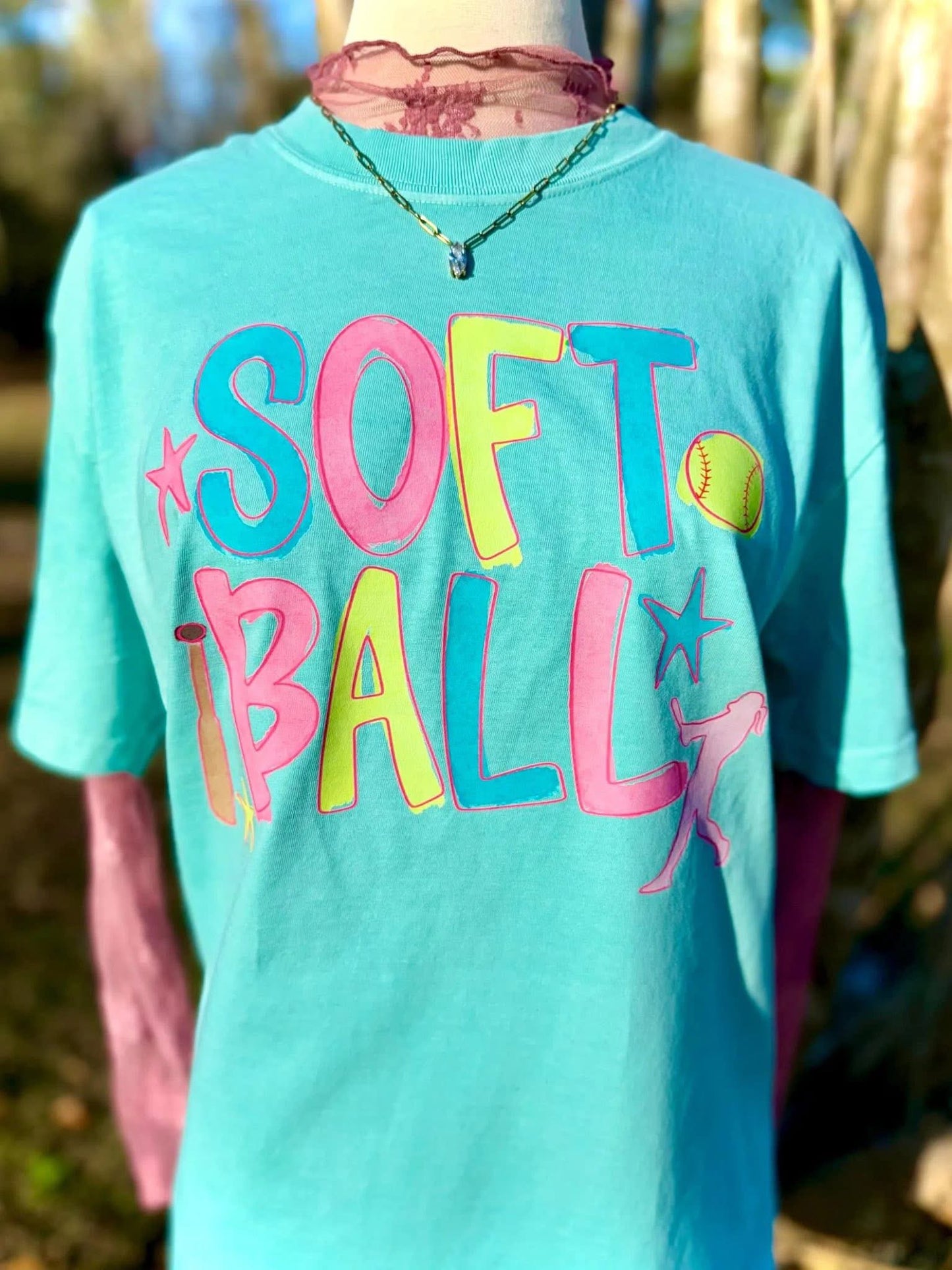 Softball Doodle Chalky Mint Tee
