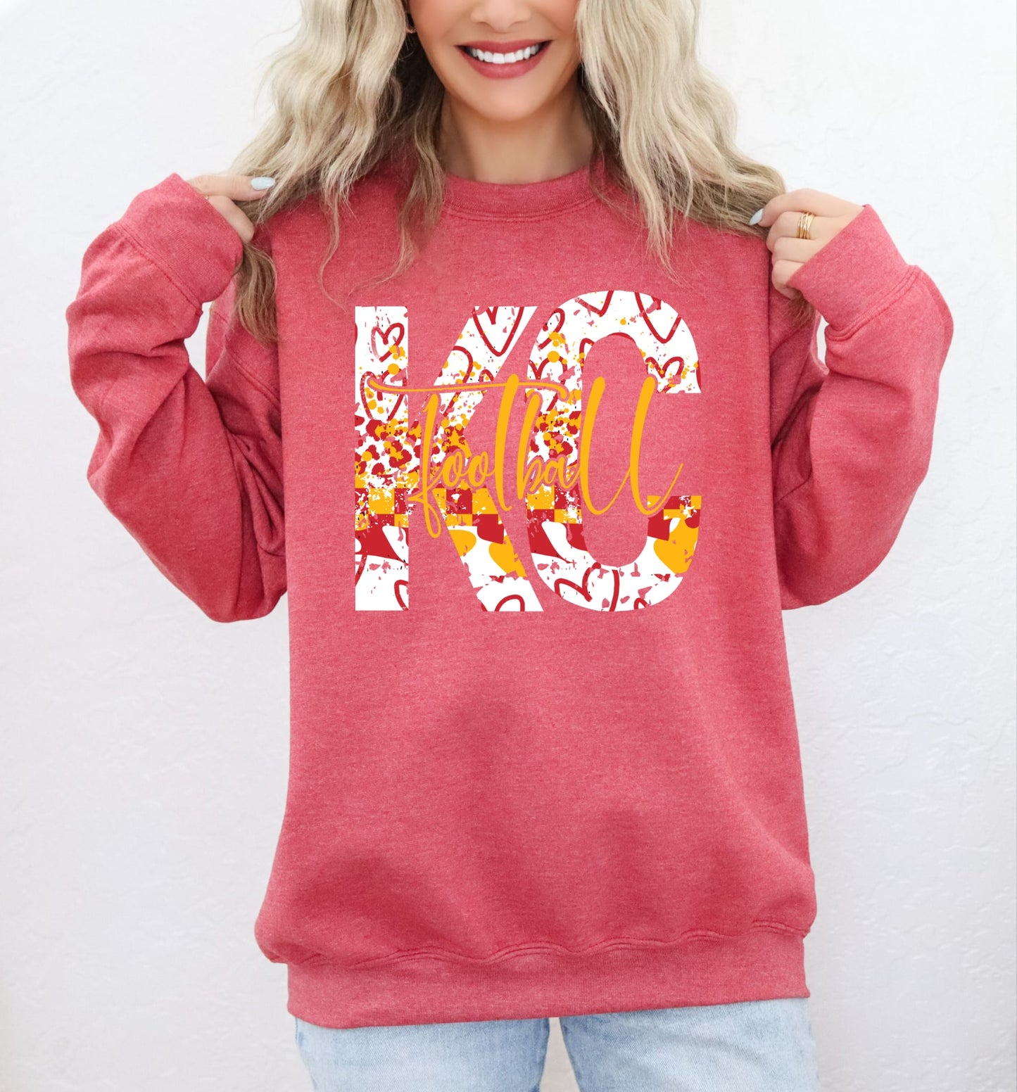**HALFTIME DEAL** Distressed Leopard Hearts Checker Heather Red Sweatshirt