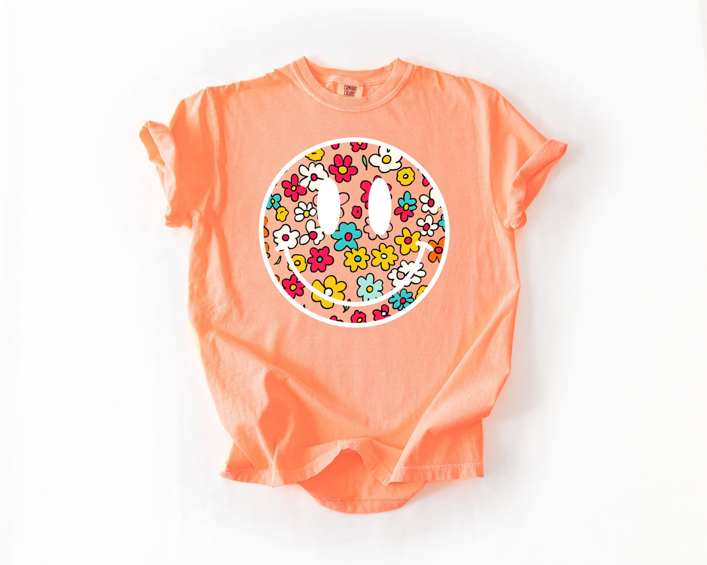 **DEAL PRICE** Multi Small Daisy Smiley Neon Cantaloupe Tee