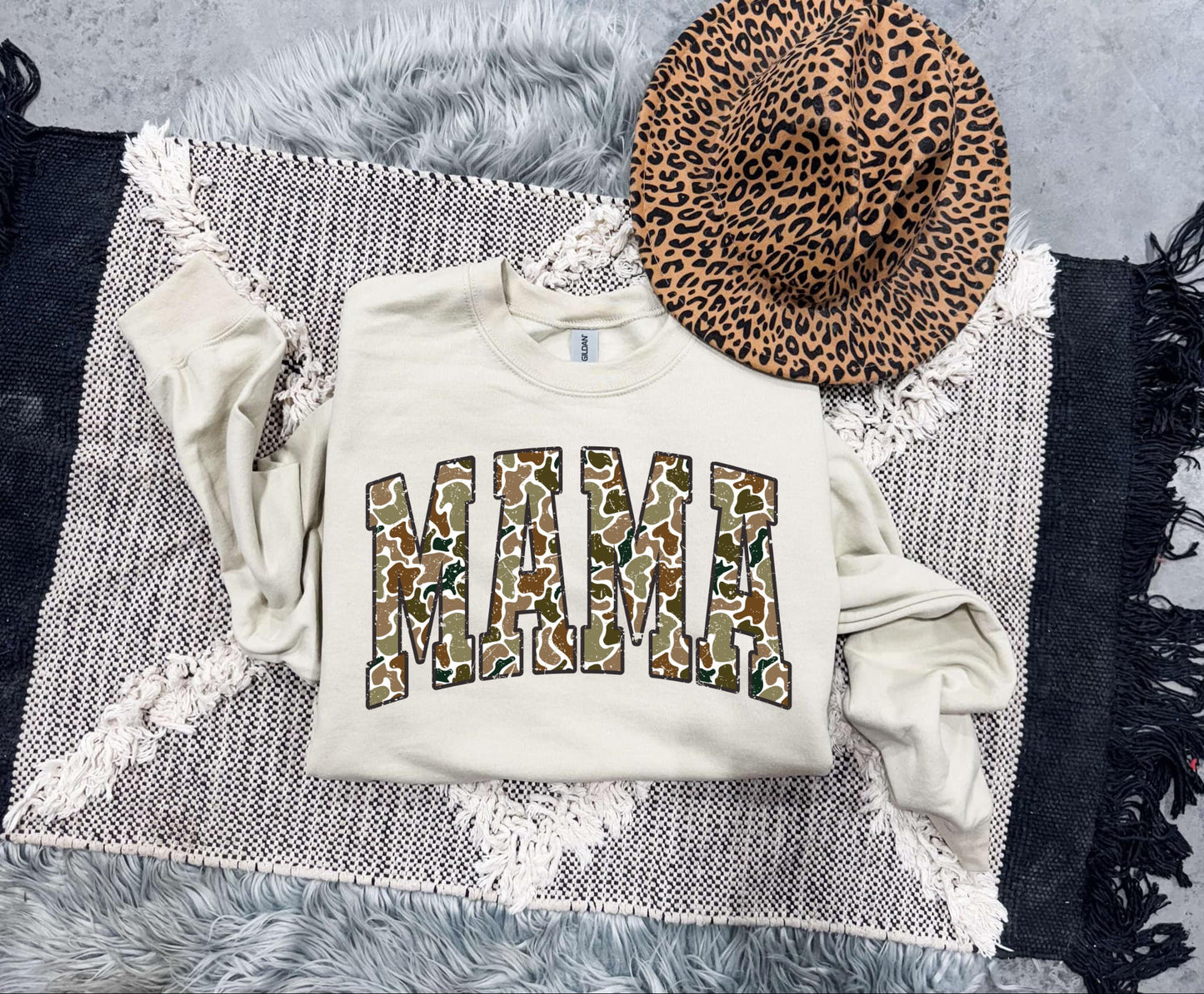 Camo Mama Distressed Sand Sweatshirt