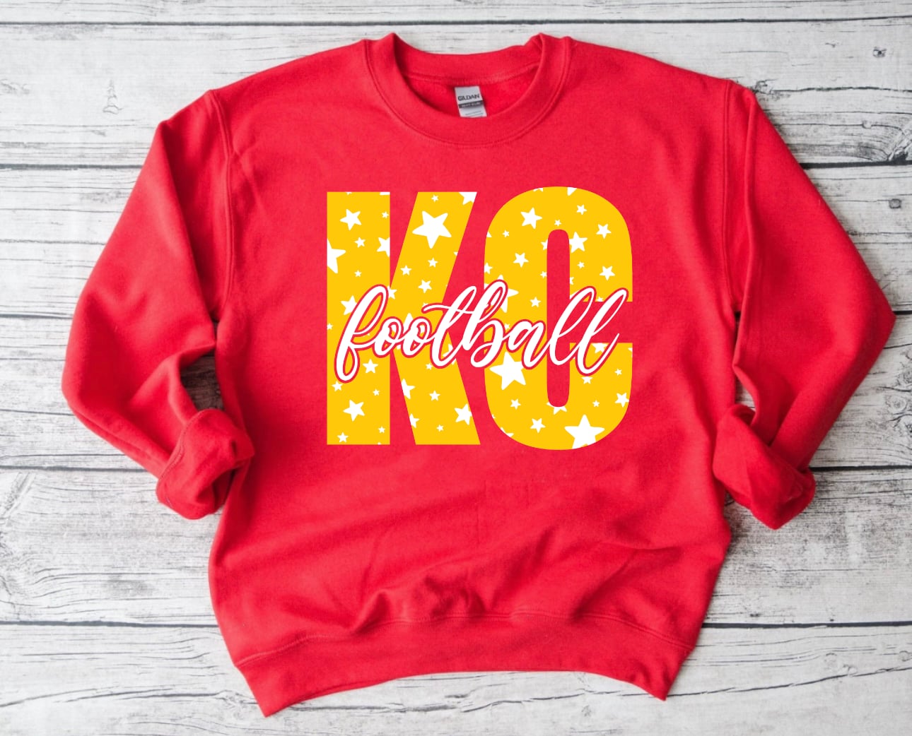 **HALFTIME DEAL** Gold KC Multi Star Football Red Sweatshirt