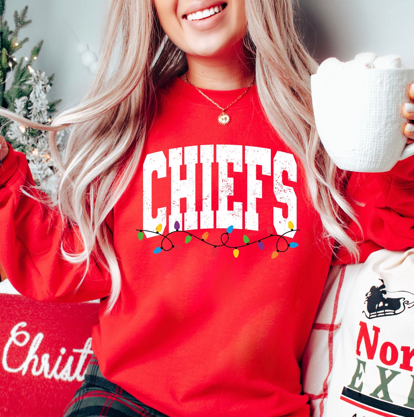 **FIRST 50** Holiday Game Day Christmas Lights Red Sweatshirt