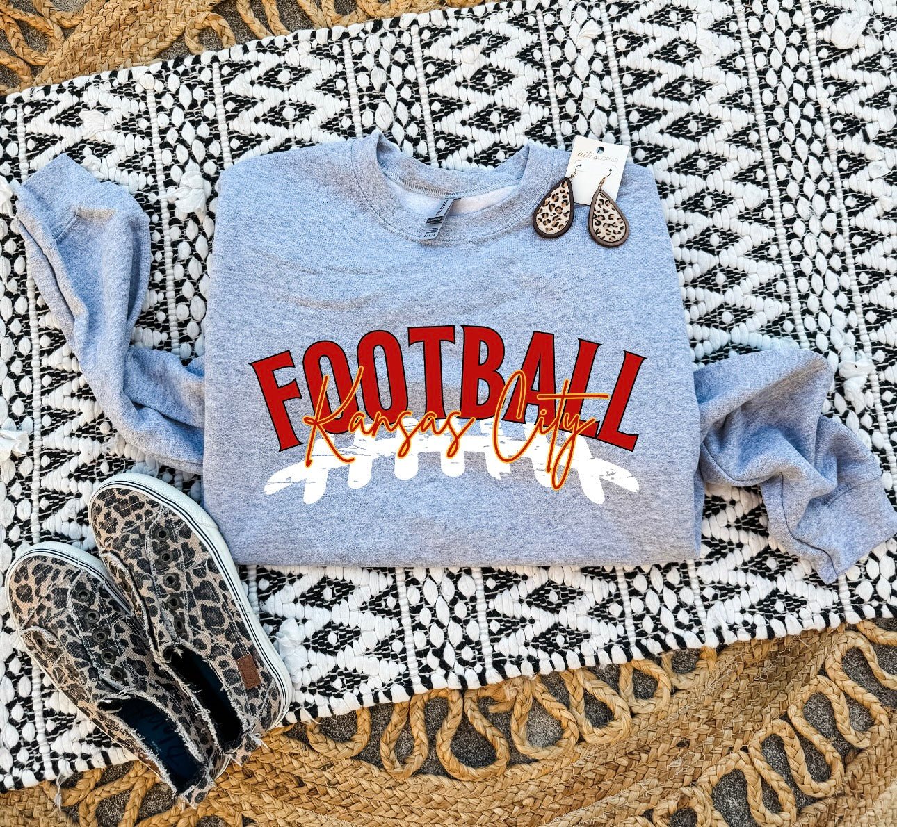 Kansas City Football Stitching Sports Grey Sweatshirt
