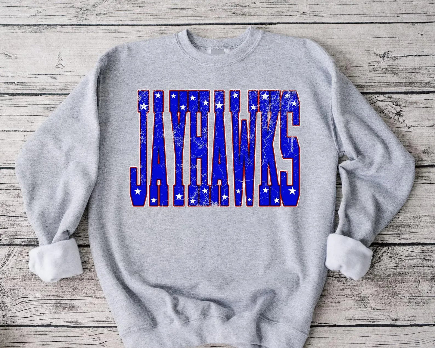 Crackled Jayhawks Sports Grey Options