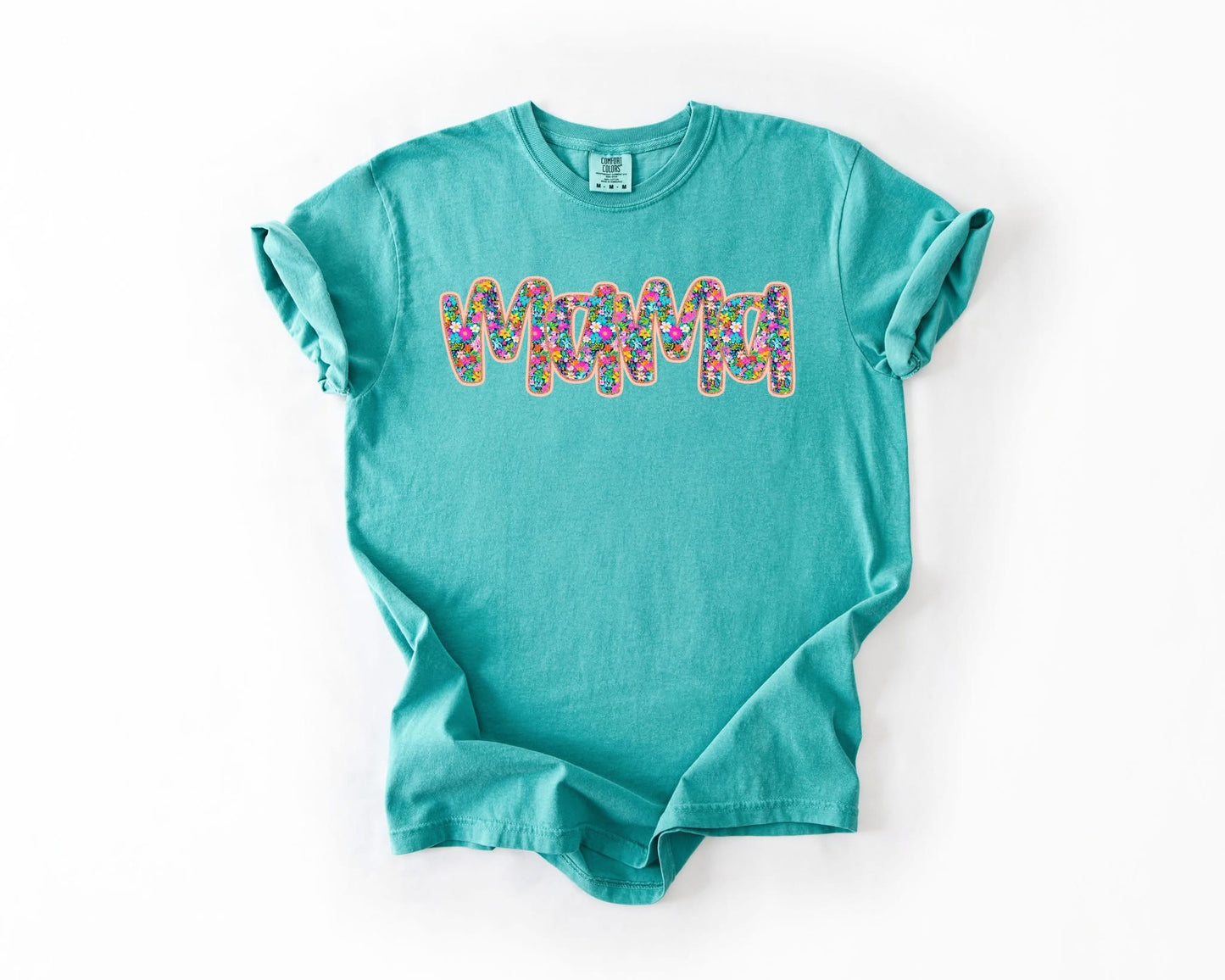 Spring Floral Mama Script Seafoam Tee