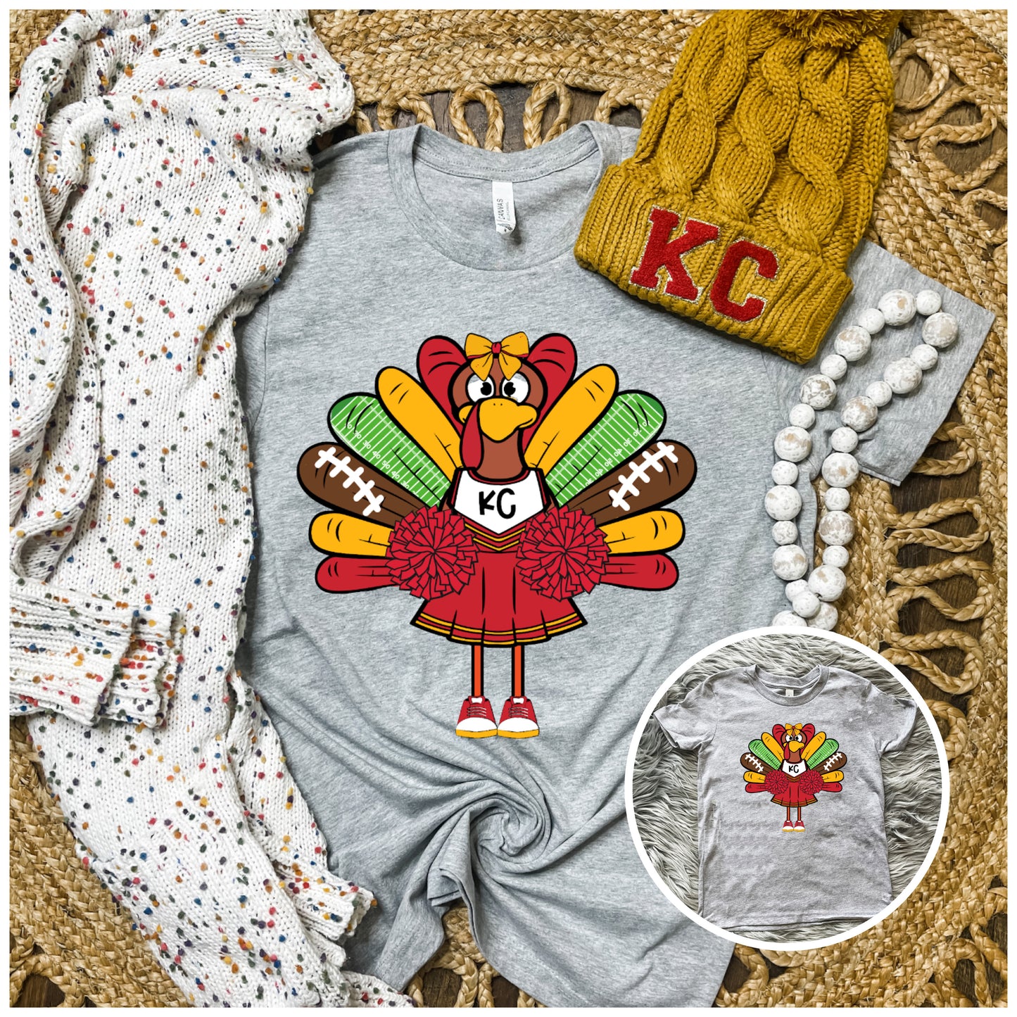 **HALFTIME DEAL** Pom Pom Kansas City Football Turkey Heather Grey Tee