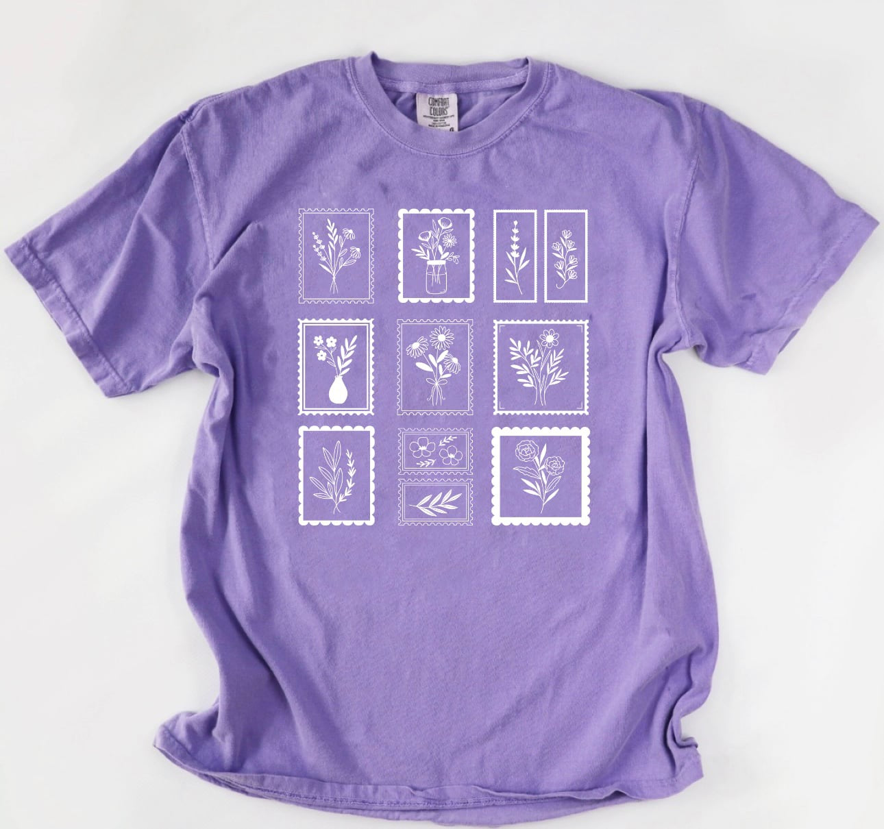 **DEAL PRICE** White Flower Postage Stamps Violet Tee
