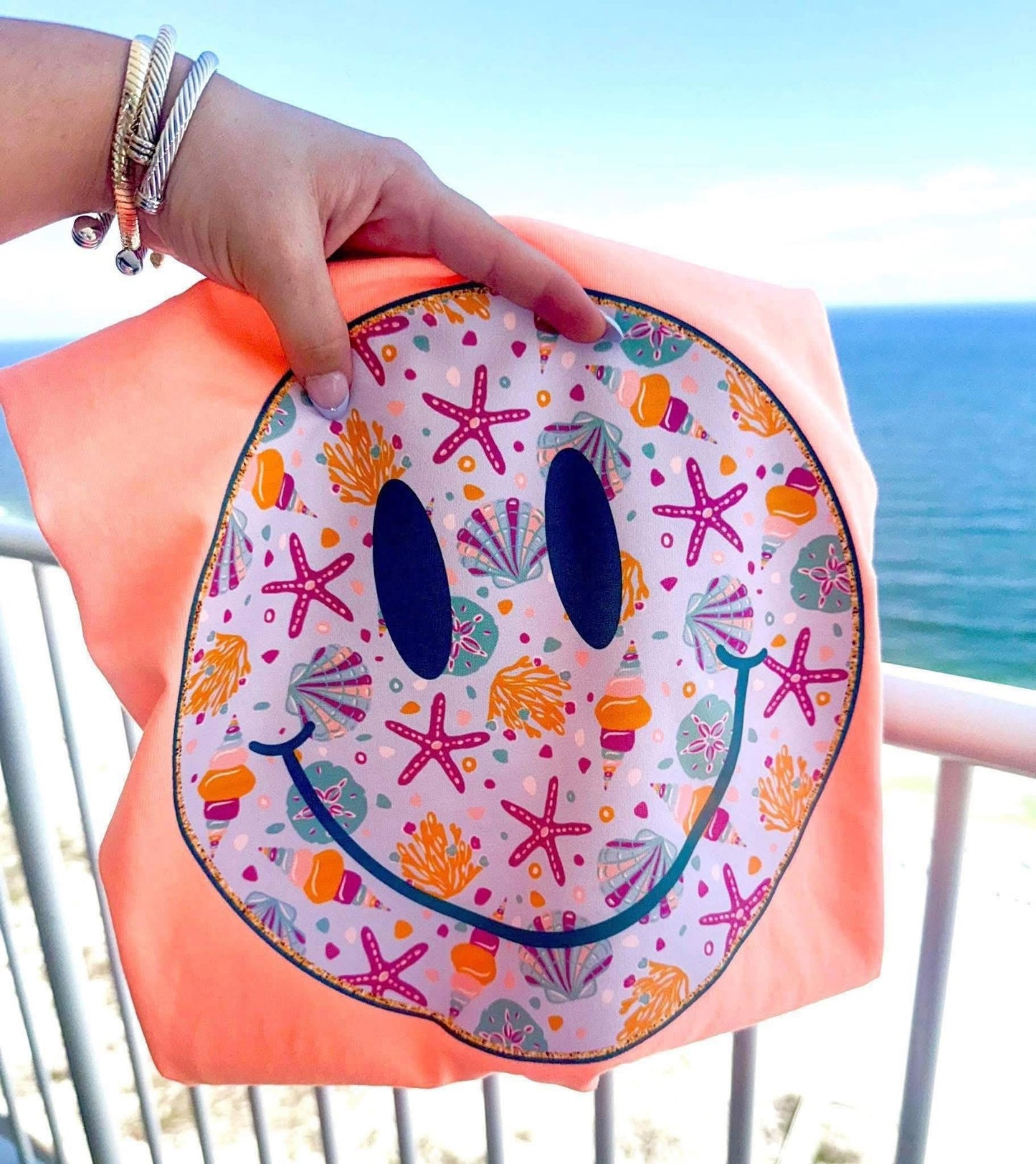 Beach Smiley Neon Cantaloupe Tee