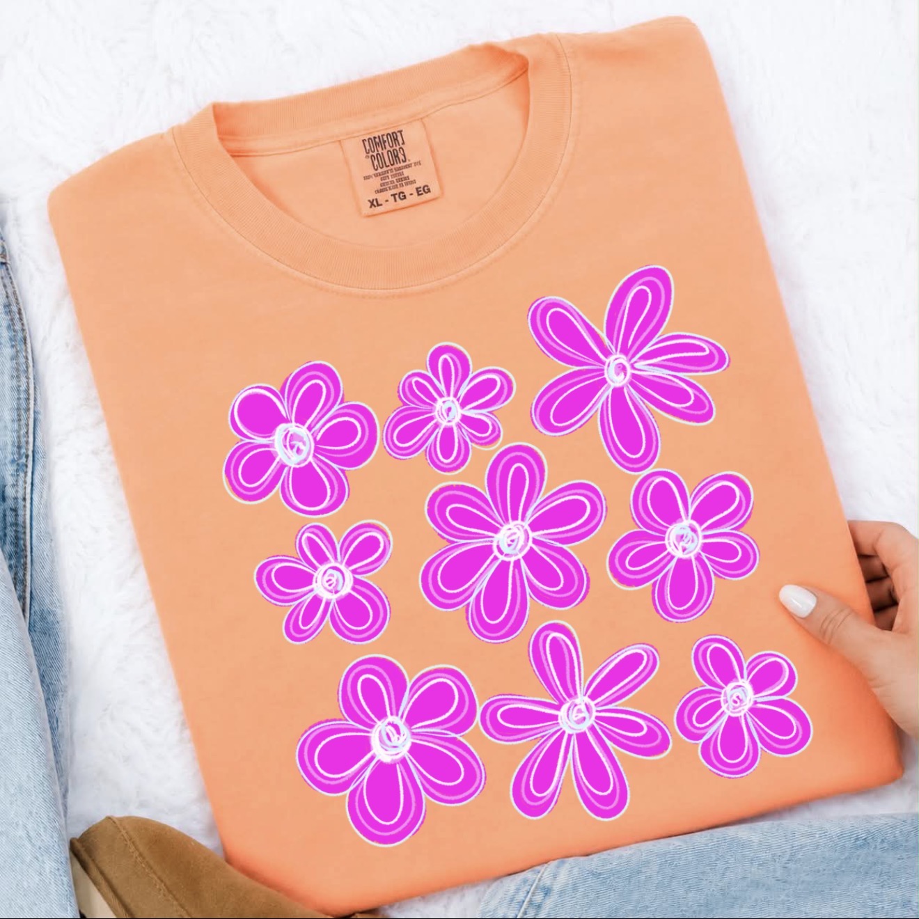 Pink Daisies Neon Cantaloupe Tee