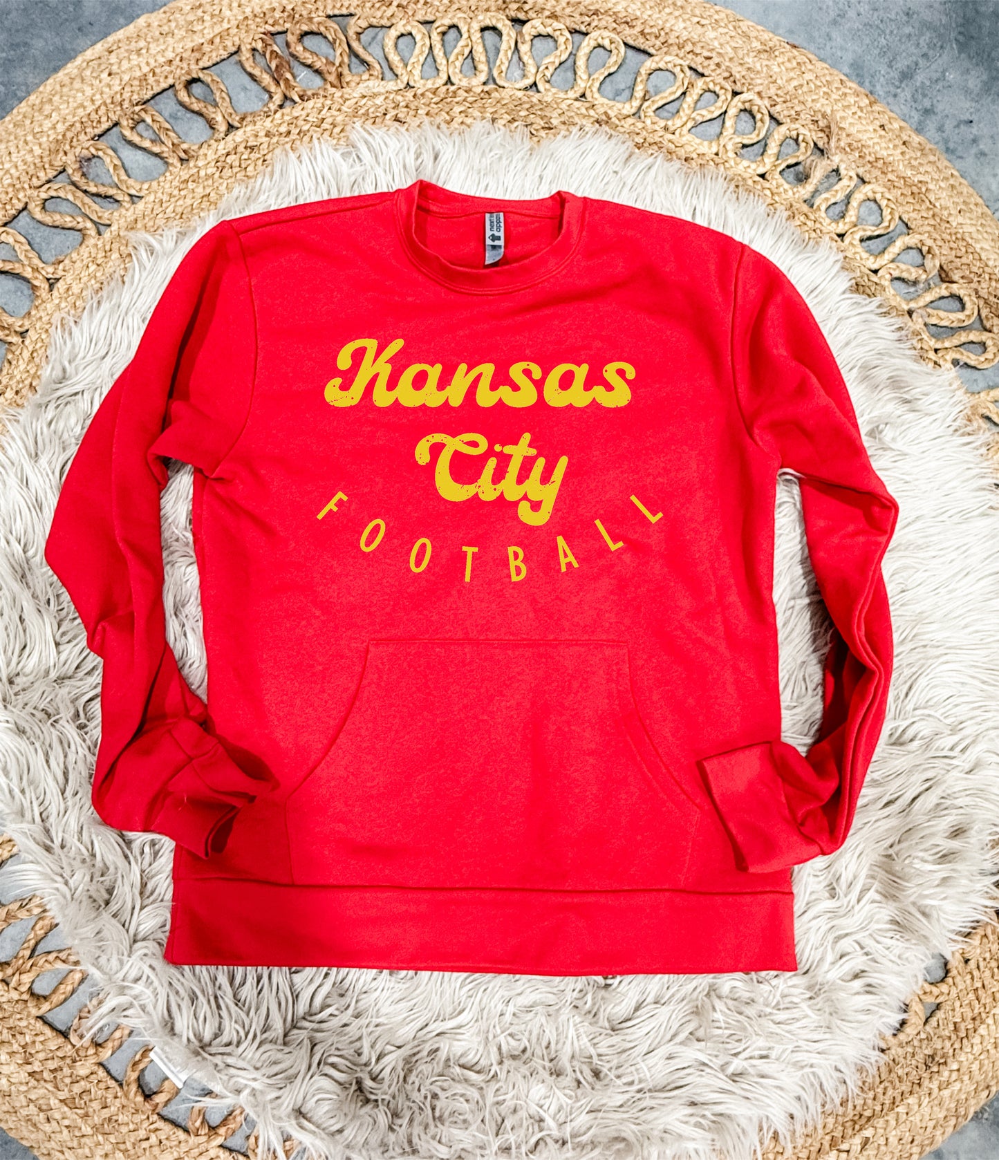 Gold Kansas City Football Circle Heather Red Pocket Sweatshirt