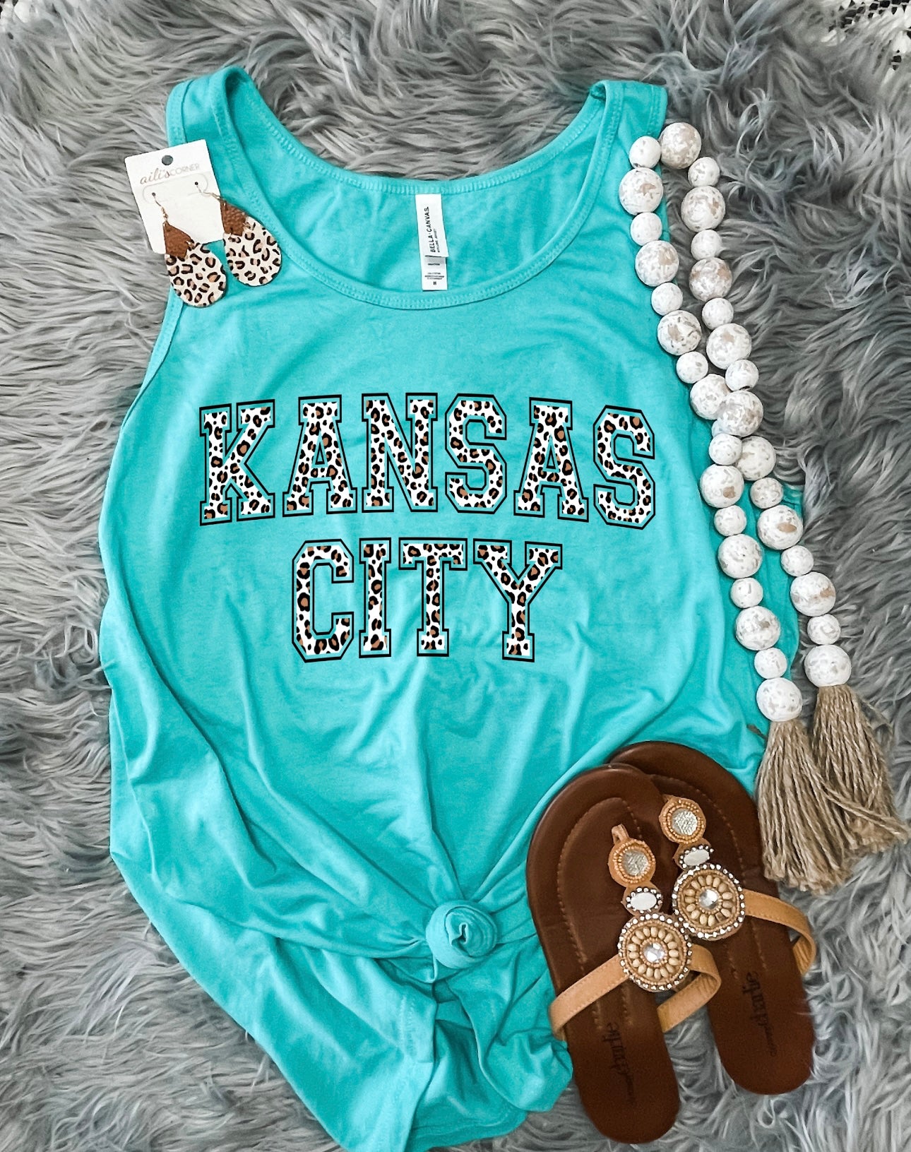 Brown Leopard Kansas City Teal Tank