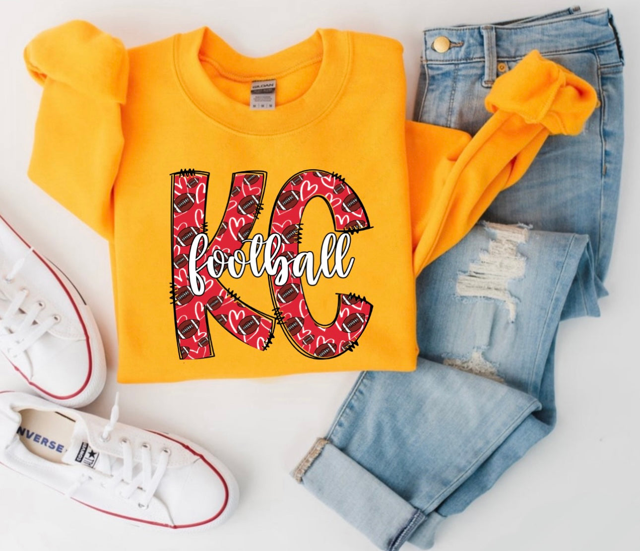 KC Hearts & Footballs Football Gold Sweatshirt