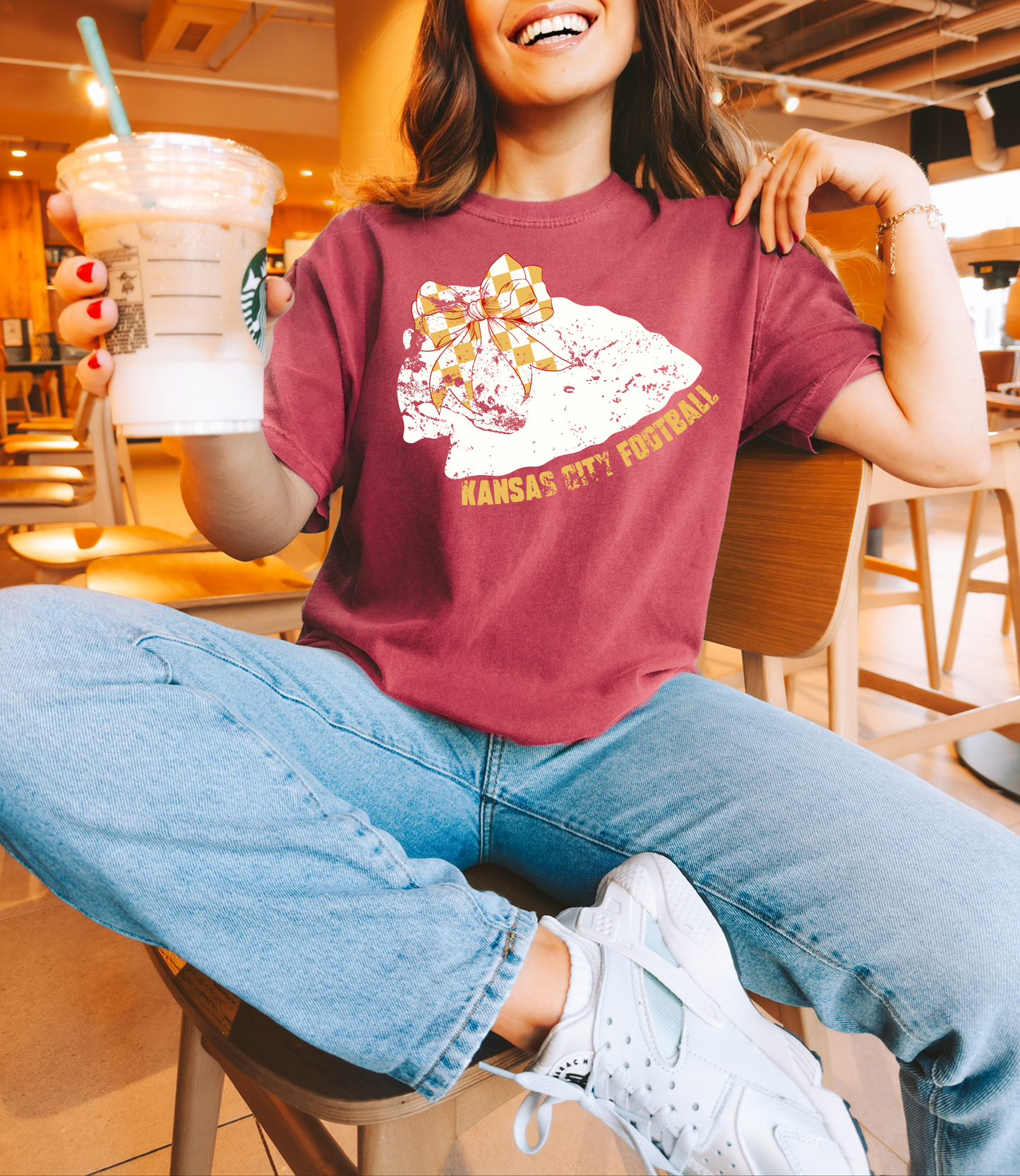 Kansas City Football Arrowhead Ribbon Crimson Tee