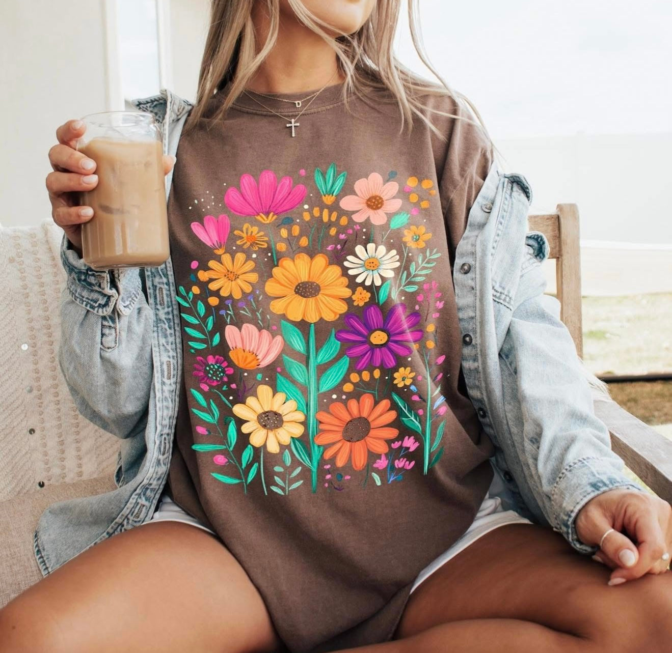 **DEAL PRICE** Bold & Colorful Wildflowers Espresso Tee
