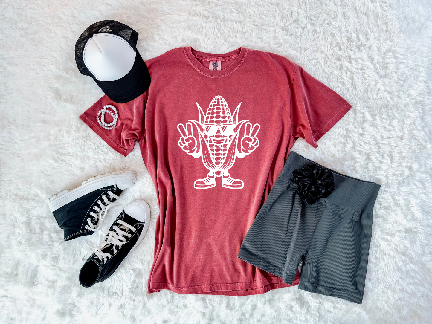 Peace Sign White Corn Crimson Tee