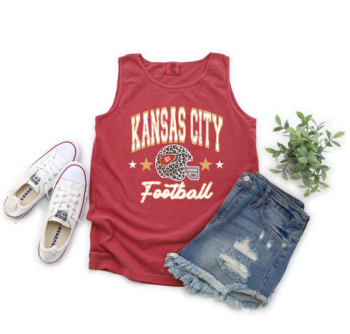 Kansas City Football Stars & Helmet Crimson Tank Top