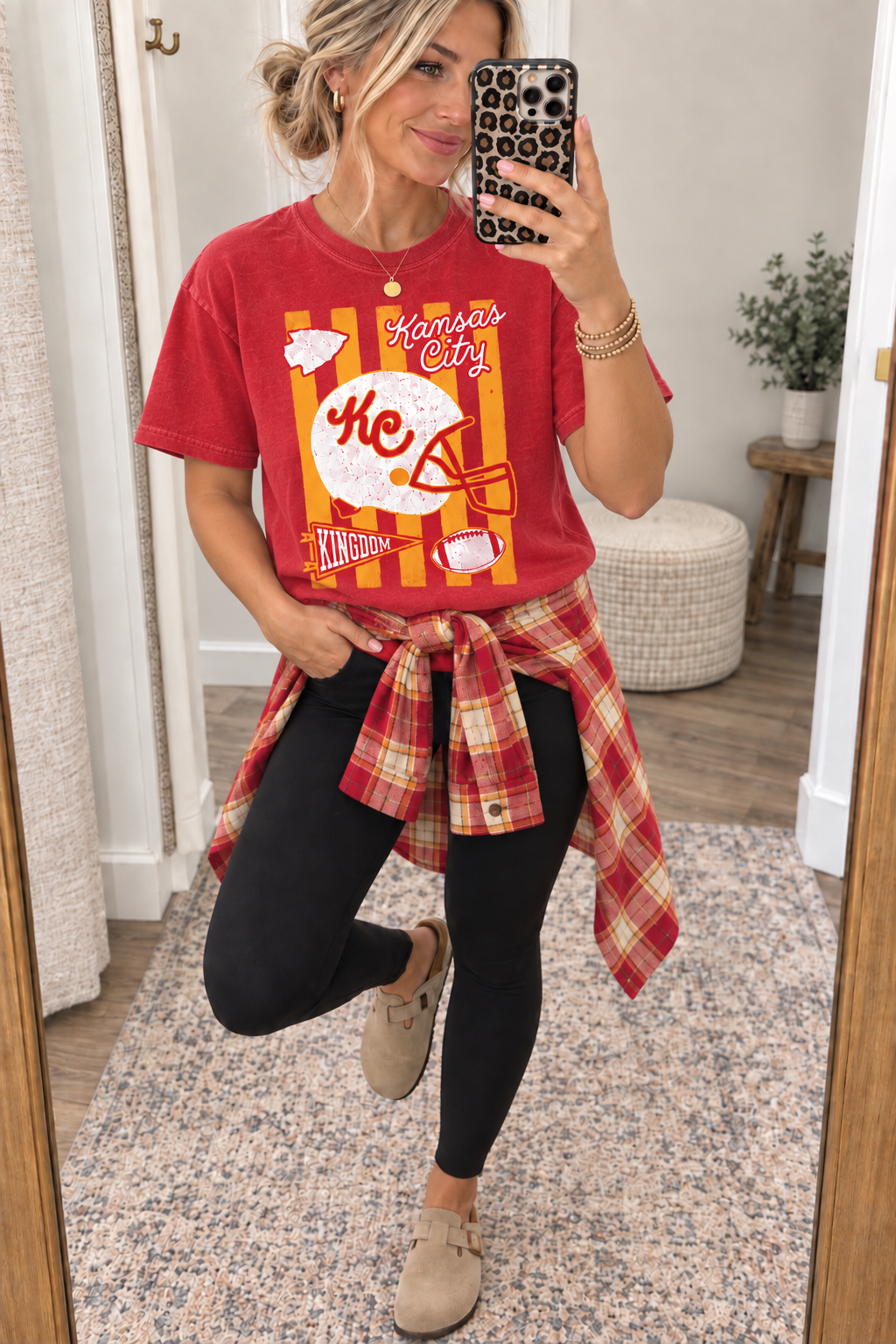 **HALFTIME DEAL** Red Striped Kansas City Striped Football Red Tee