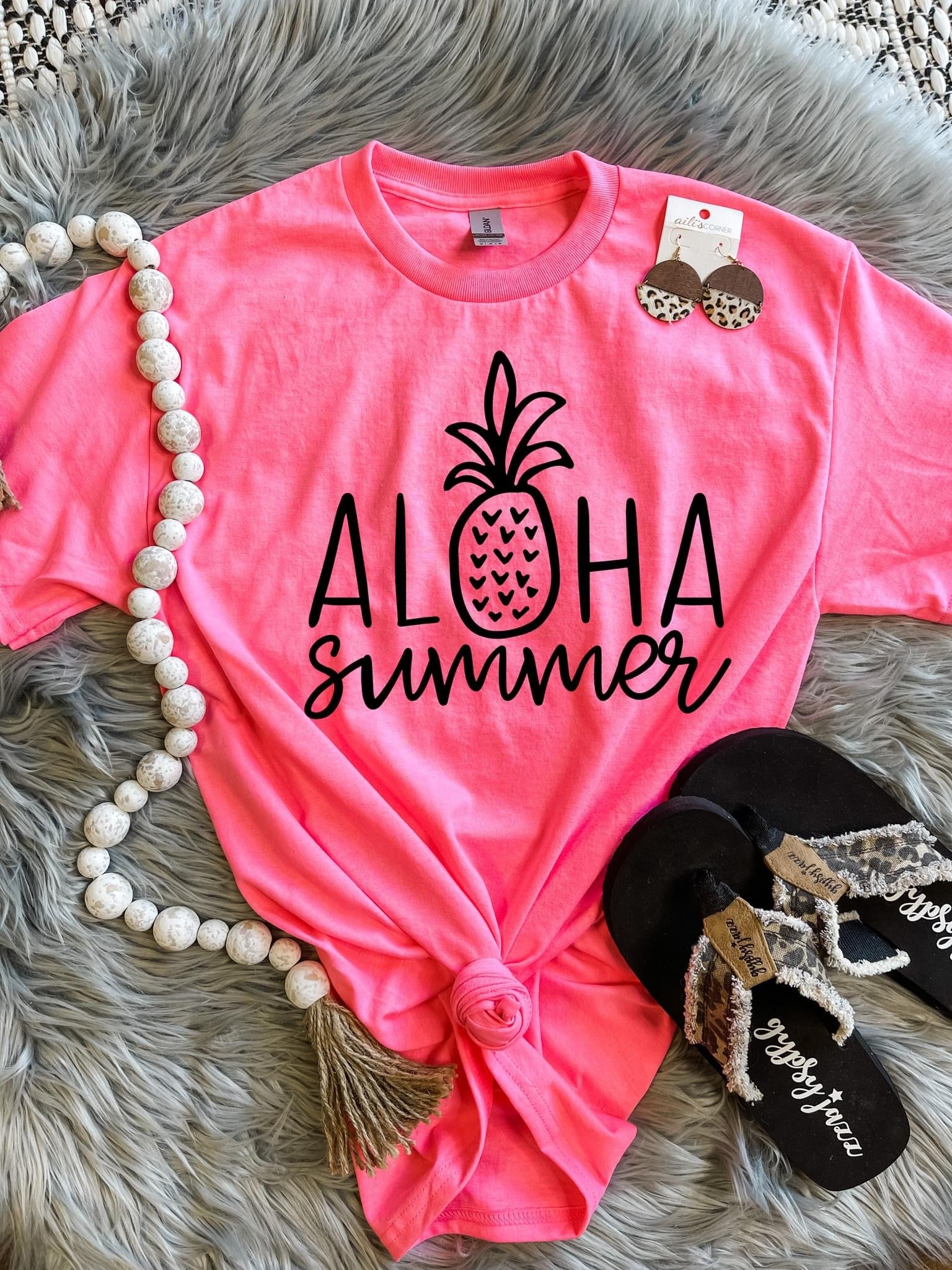 Aloha Summer Hot Pink Tee