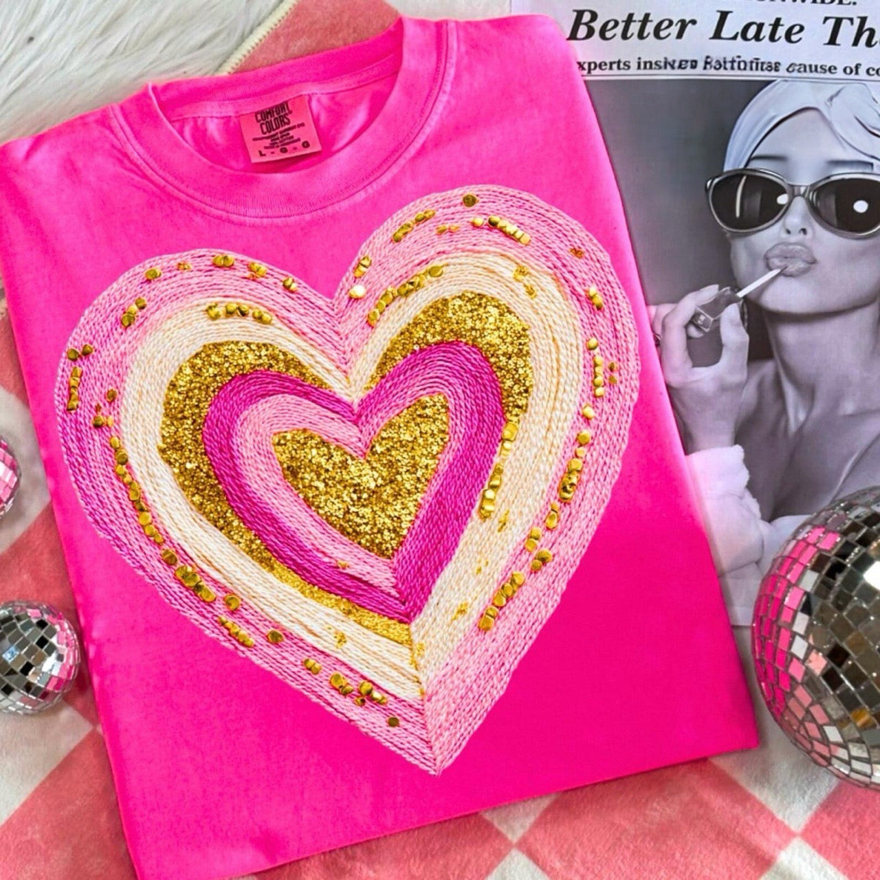 Painted Airbrush Valentines Heart Neon Pink Tee