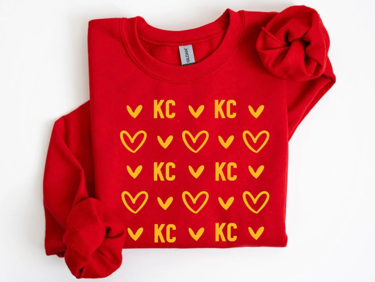 Gold KC Heart Doodle Collage Red Sweatshirt